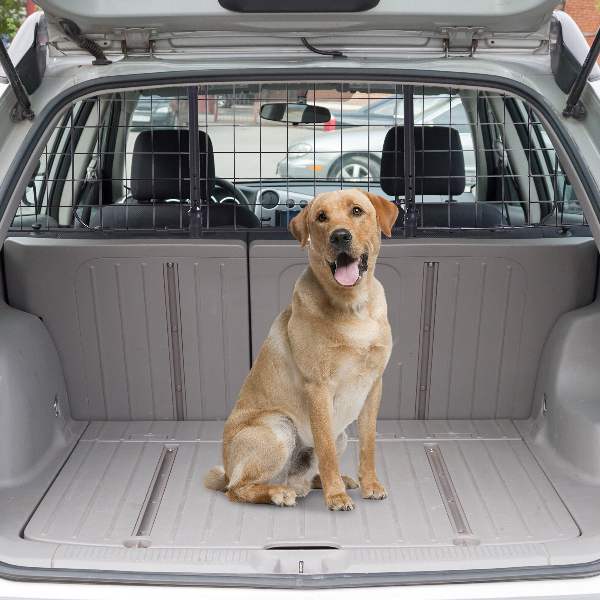PawHut Heavy Duty Pet Dog Car Barrier Adjustable Ventilated Mesh Wire Guard Auto Vehicle Fence Protector SUVs Black 91-145 cm