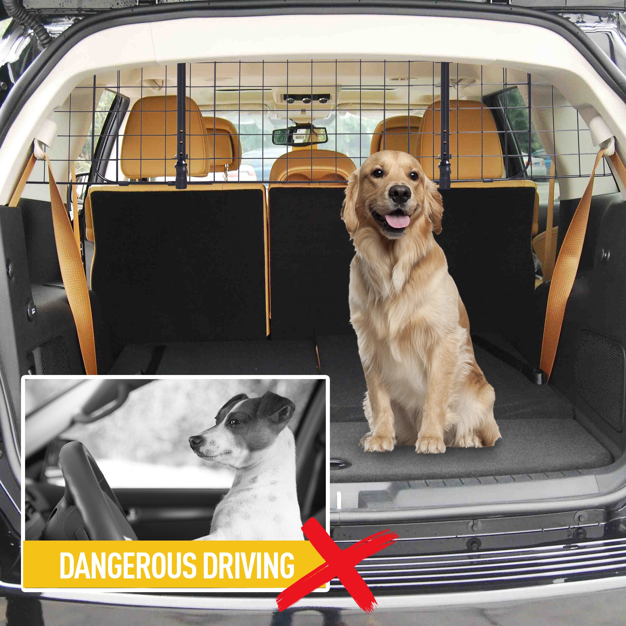 PawHut 36"-57" Adjustable Dog Car Barrier, Vehicle Pet Barrier Heavy Duty Dog Fence Car Safety Guard Gate for SUV Vans Trucks