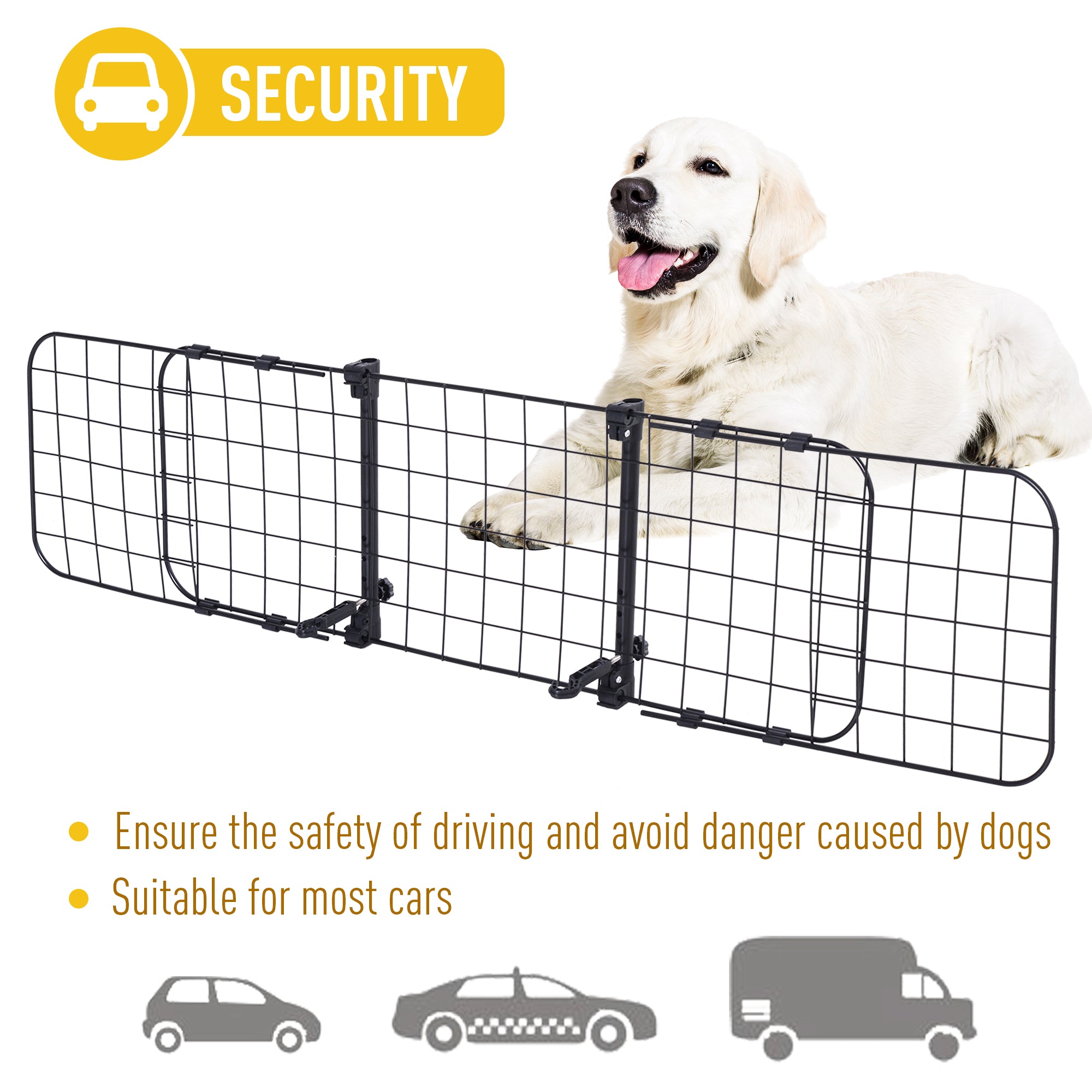 PawHut Heavy Duty Pet Dog Car Barrier Adjustable Ventilated Mesh Wire Guard Auto Vehicle Fence Protector SUVs Black 91-145 cm