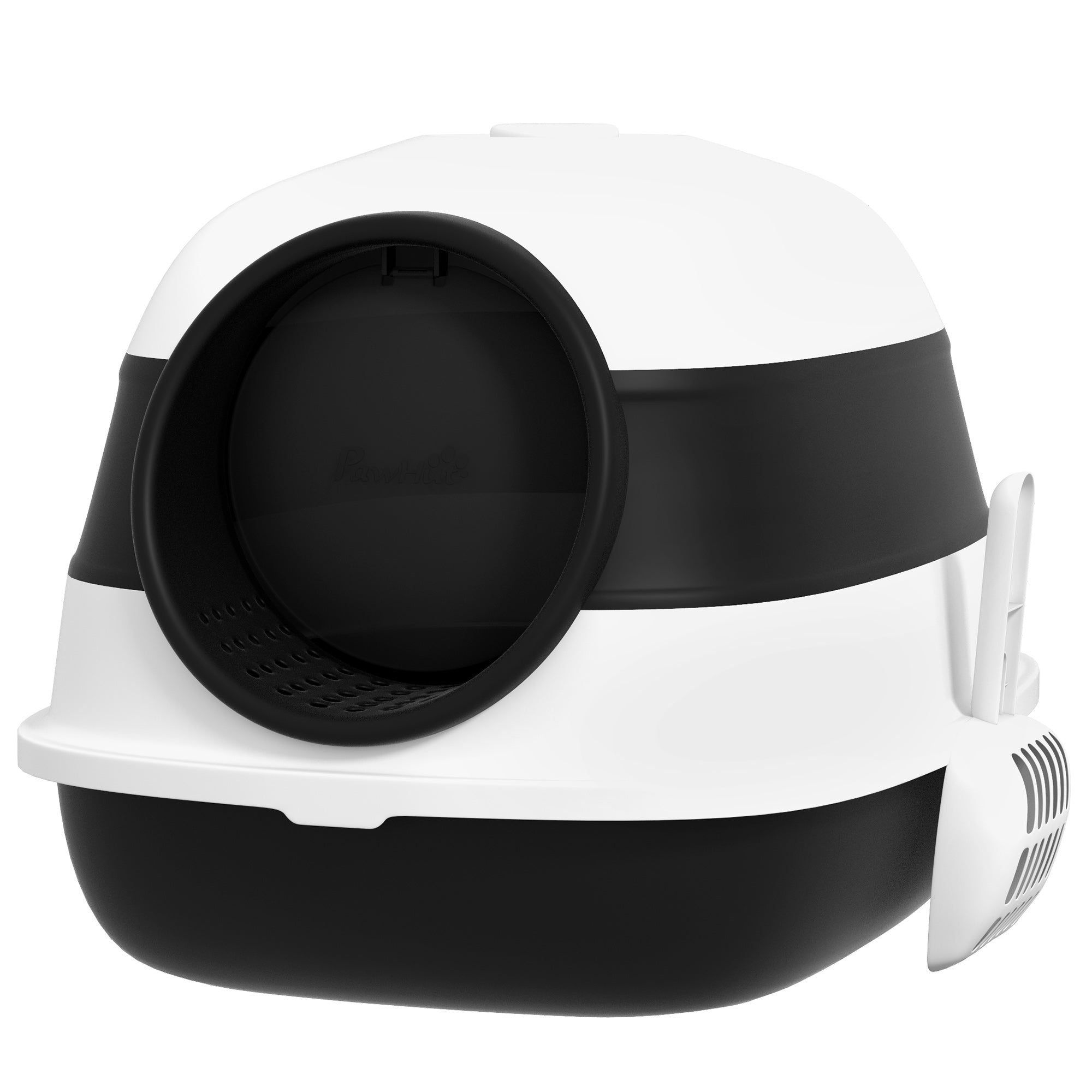 PawHut Foldable Large Cat Litter Box with Lid, Covered Kitten Litter Box w/ Automatic Cat Litter-Proof Sides, Deodorization, Easy to Clean, White and Black