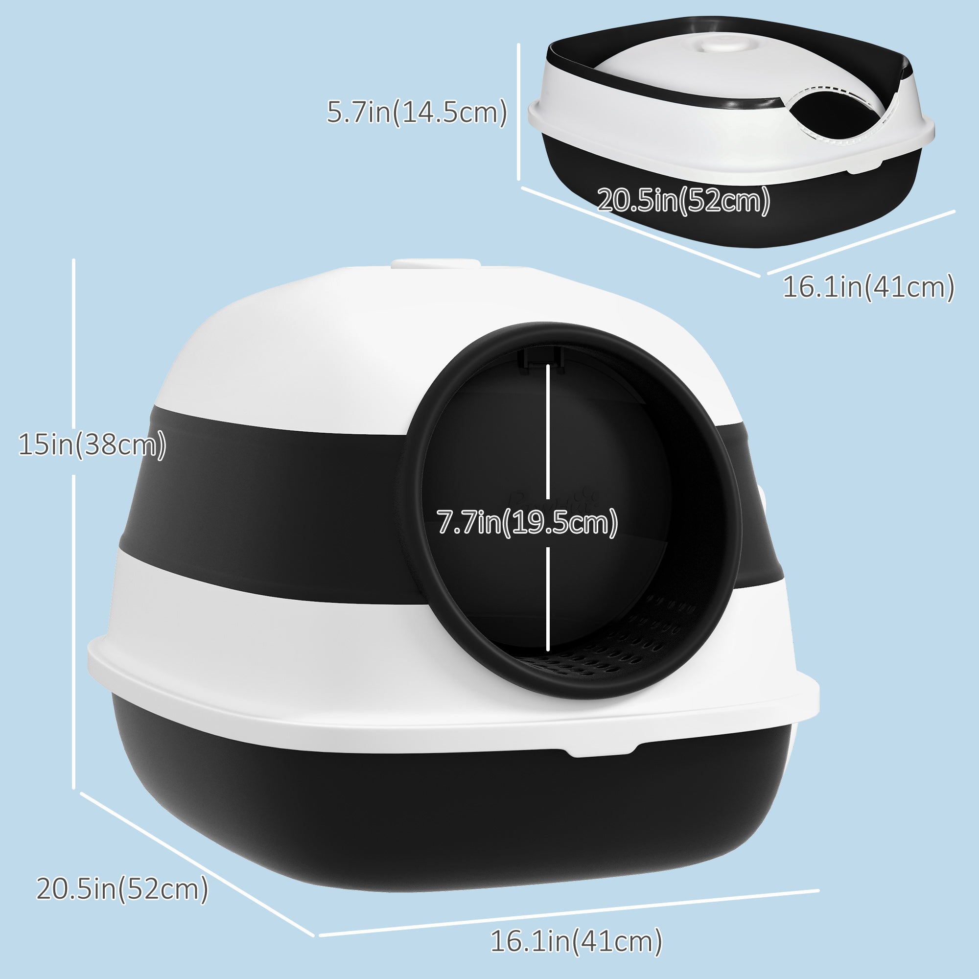 PawHut Foldable Large Cat Litter Box with Lid, Covered Kitten Litter Box w/ Automatic Cat Litter-Proof Sides, Deodorization, Easy to Clean, White and Black