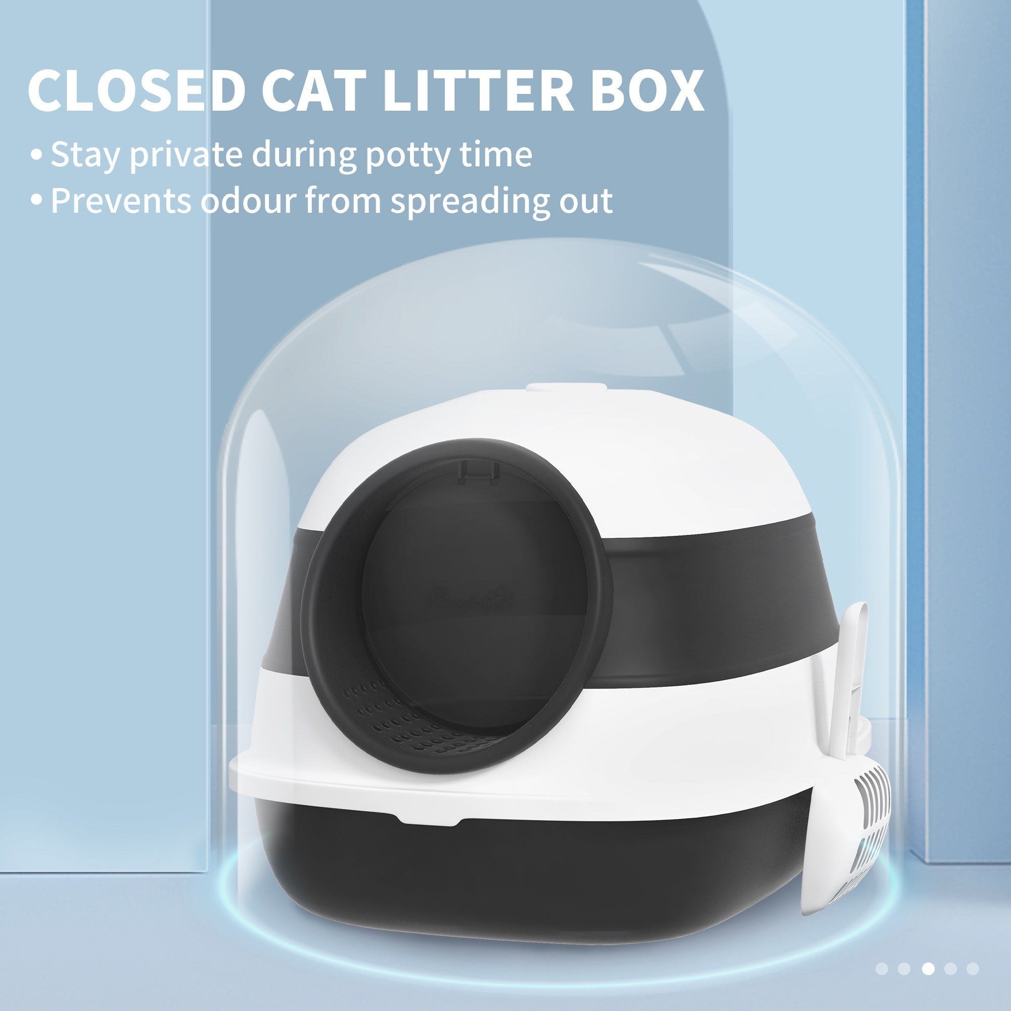 PawHut Foldable Large Cat Litter Box with Lid, Covered Kitten Litter Box w/ Automatic Cat Litter-Proof Sides, Deodorization, Easy to Clean, White and Black