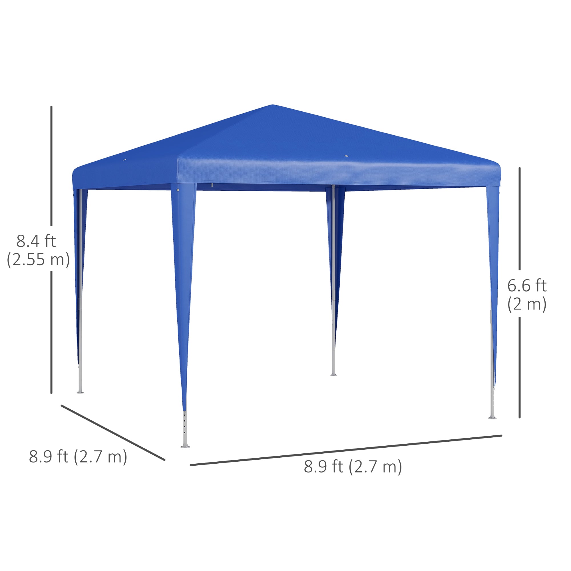 Outsunny 9' x 9' Party Tent Portable Gazebo Canopy for Weddings Parties Outdoor Sunshade with Dressed Legs, Blue