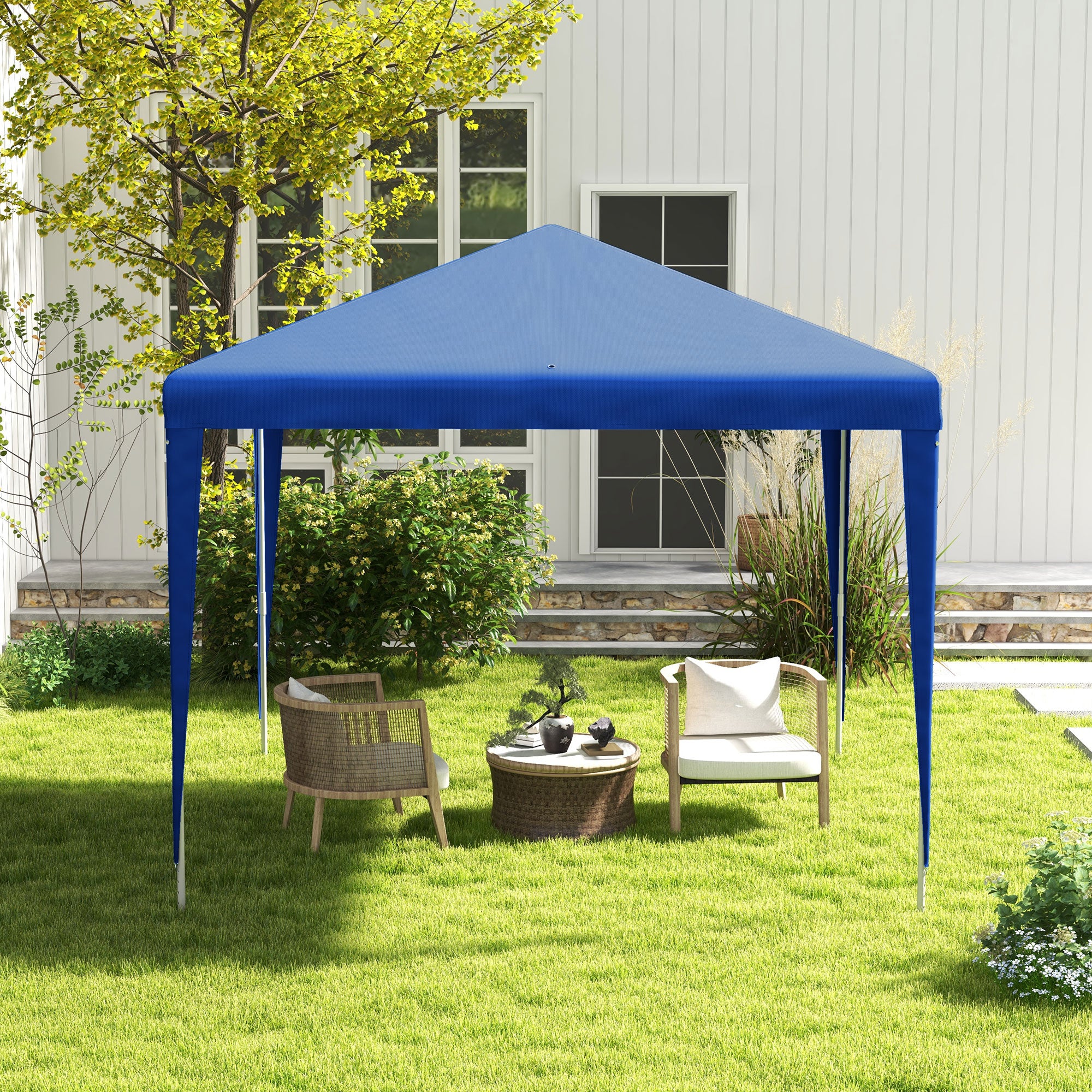 Outsunny 9' x 9' Party Tent Portable Gazebo Canopy for Weddings Parties Outdoor Sunshade with Dressed Legs, Blue