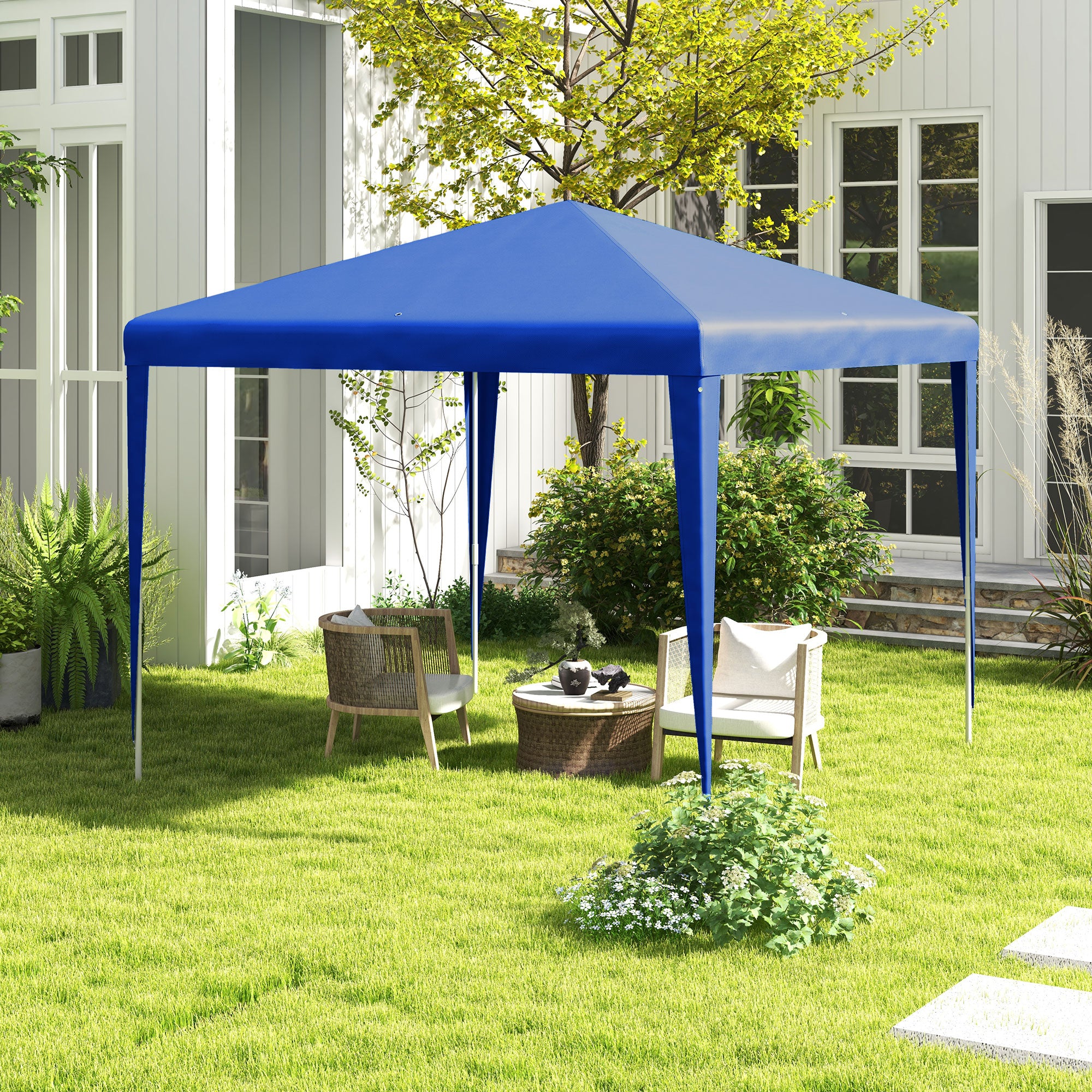 Outsunny 9' x 9' Party Tent Portable Gazebo Canopy for Weddings Parties Outdoor Sunshade with Dressed Legs, Blue