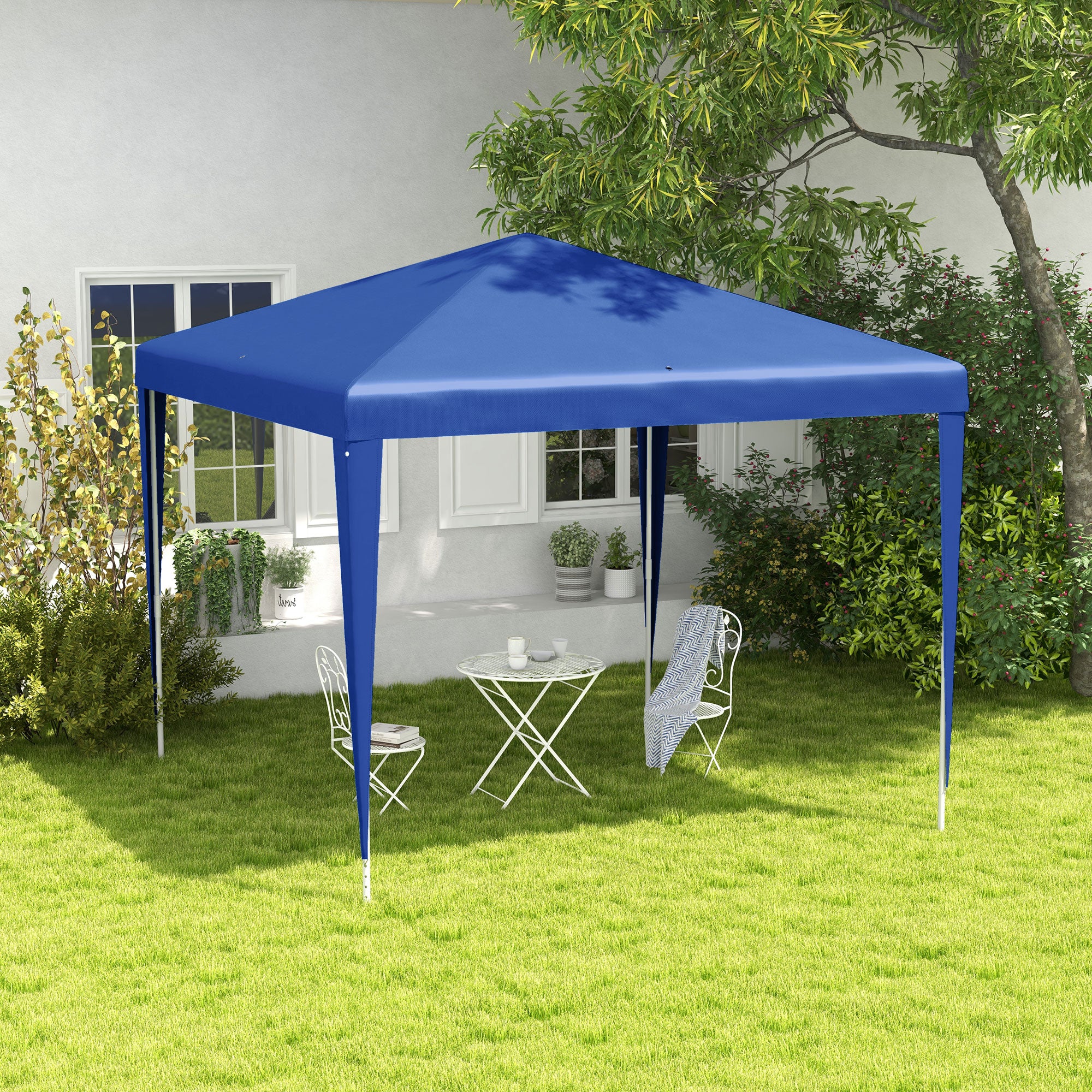 Outsunny 9' x 9' Party Tent Portable Gazebo Canopy for Weddings Parties Outdoor Sunshade with Dressed Legs, Blue