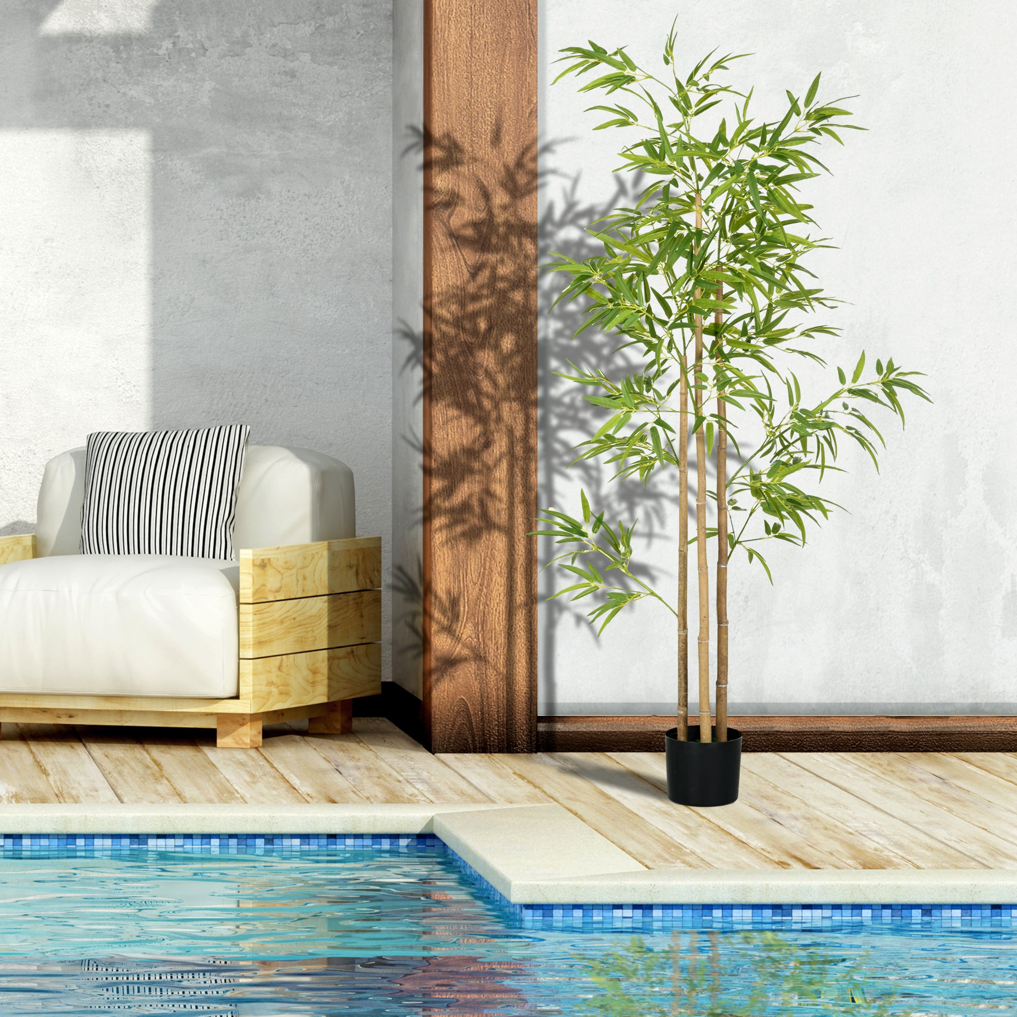 HOMCOM 6ft Set of 2 Artificial Bamboo with Pot, Indoor Fake Plants for Home Office Living Room Decor