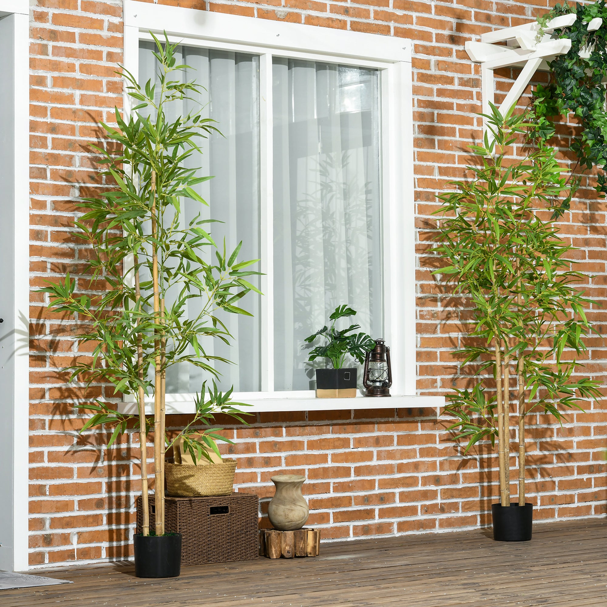 HOMCOM 6ft Set of 2 Artificial Bamboo with Pot, Indoor Fake Plants for Home Office Living Room Decor