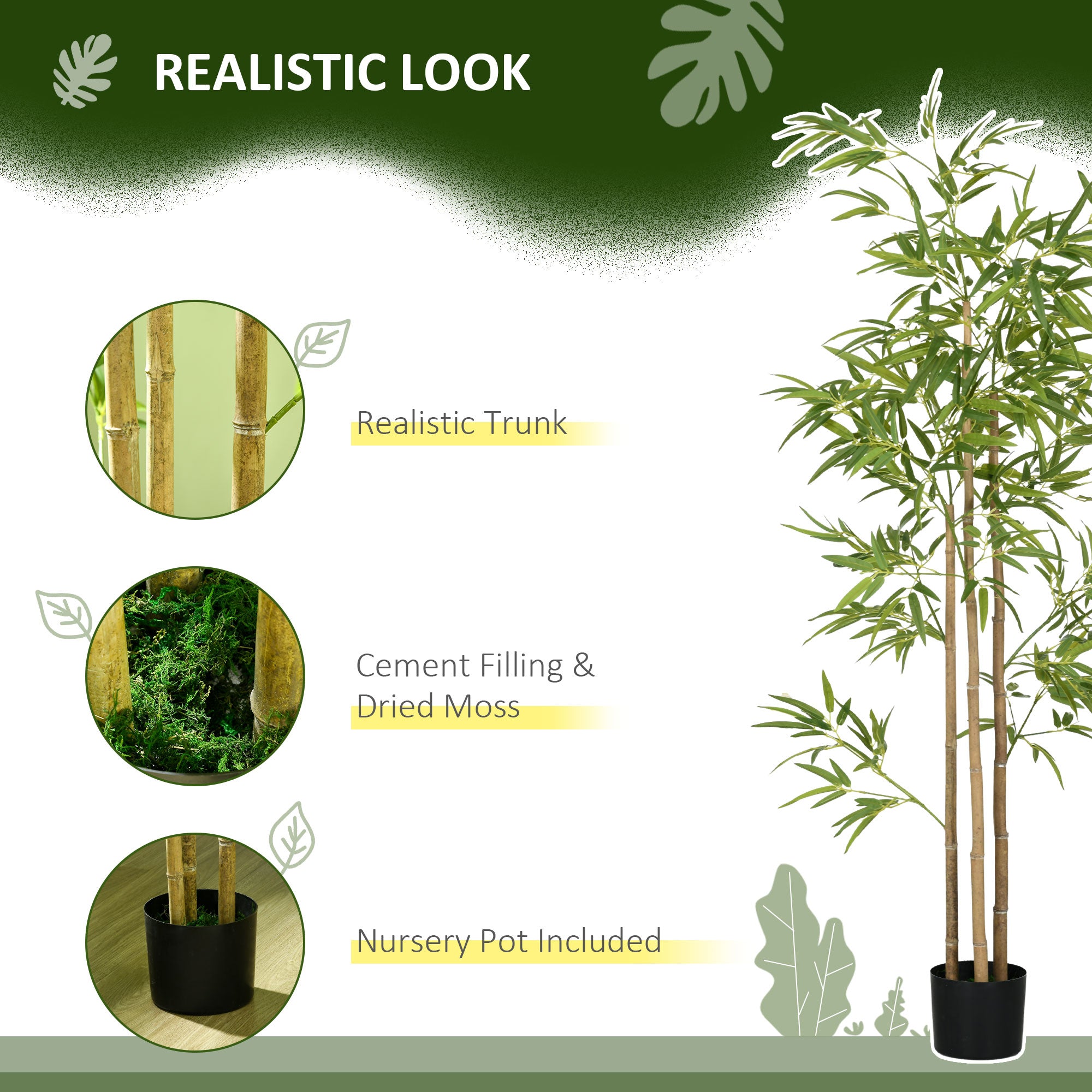 HOMCOM 6ft Set of 2 Artificial Bamboo with Pot, Indoor Fake Plants for Home Office Living Room Decor
