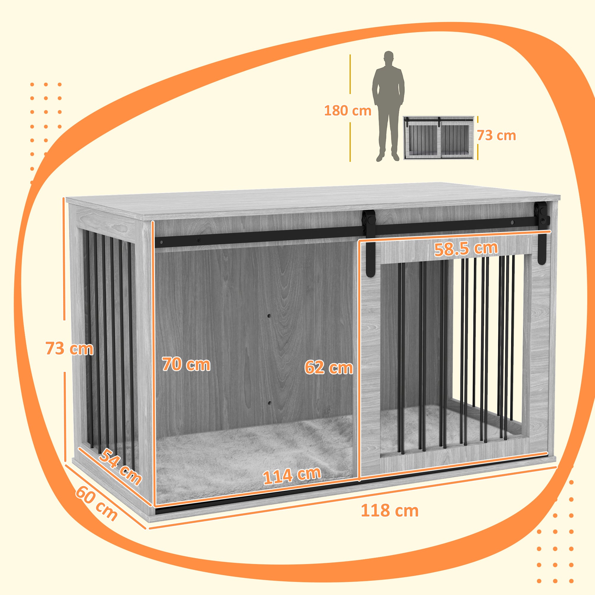 PawHut Dog Crate Furniture, Dog House Furniture Style for Extra Large Dogs, Dog Kennel with Removable Cushion for Indoor Use, 118 x 60 x 73 cm, Grey
