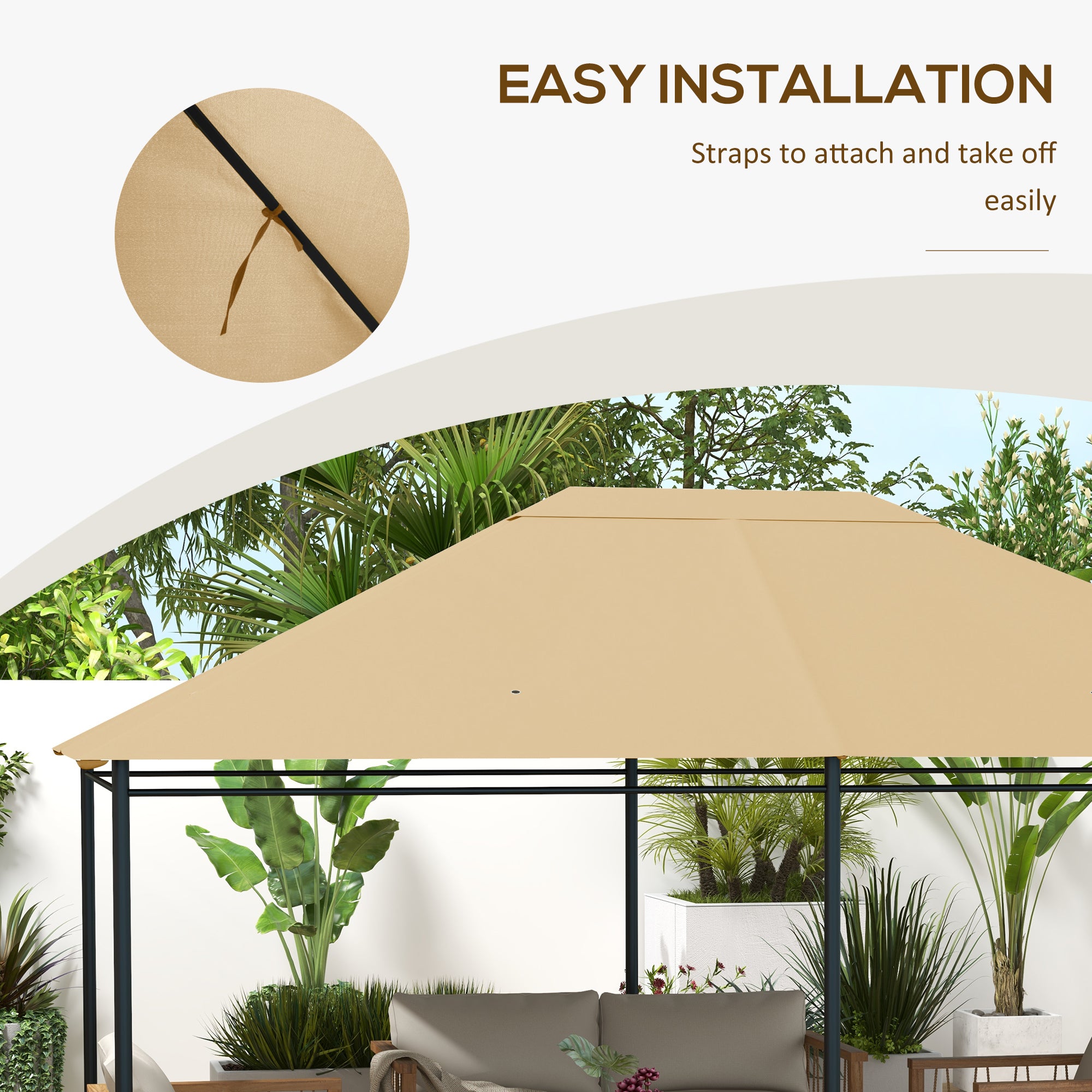 Outsunny 10' x 13' Gazebo Canopy Replacement, Outdoor Gazebo Cover Top Roof Replacement with Vents and Drain Holes, (TOP COVER ONLY), Khaki