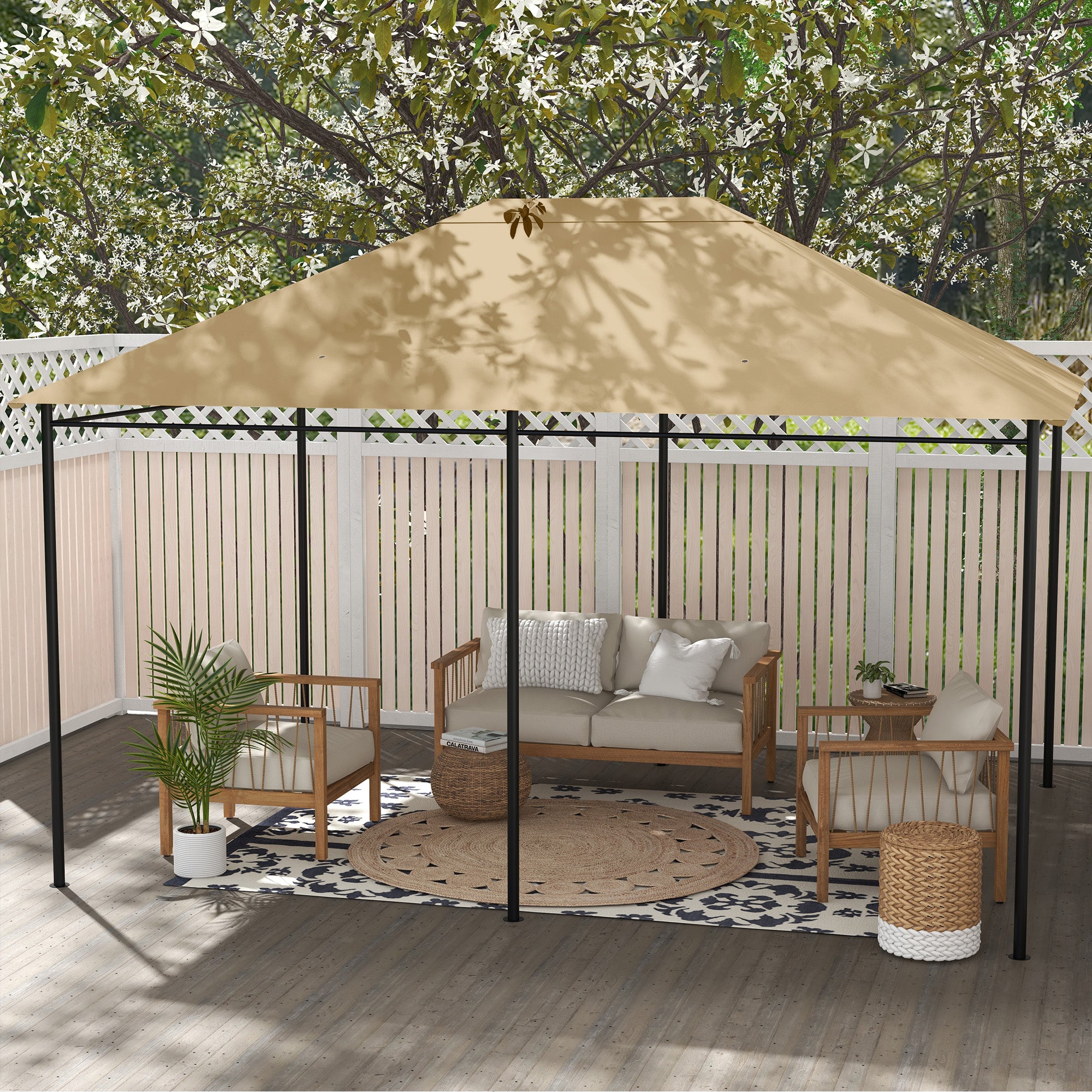 Outsunny 10' x 13' Gazebo Canopy Replacement, Outdoor Gazebo Cover Top Roof Replacement with Vents and Drain Holes, (TOP COVER ONLY), Khaki