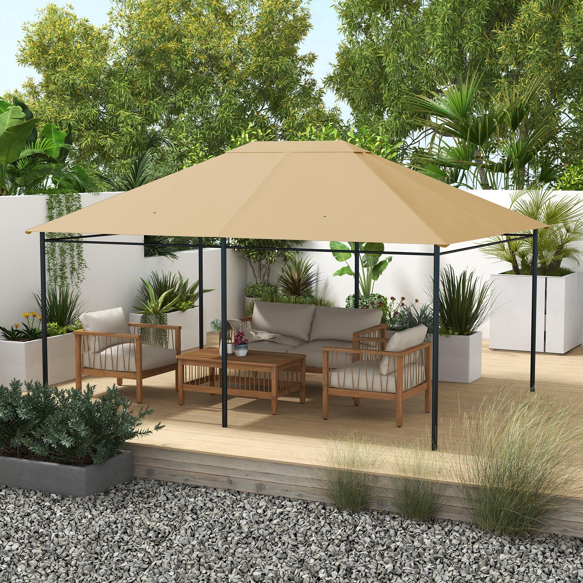 Outsunny 10' x 13' Gazebo Canopy Replacement, Outdoor Gazebo Cover Top Roof Replacement with Vents and Drain Holes, (TOP COVER ONLY), Khaki