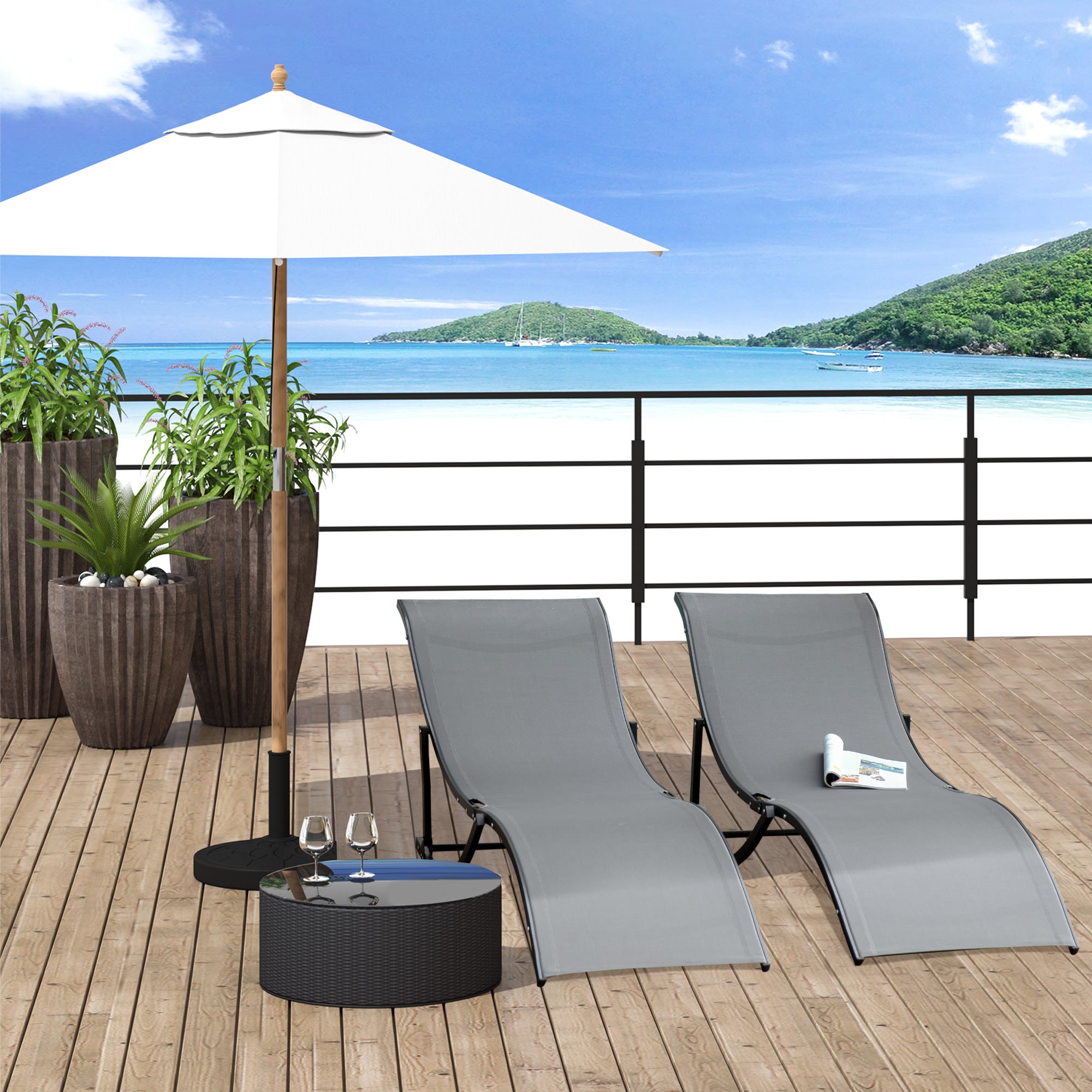 Outsunny Pool Chaise Lounge Chairs Set of 2, S-shaped Foldable Outdoor Chaise Lounge Chair Reclining for Patio Beach Garden With 264lbs Weight Capacity, Dark Grey