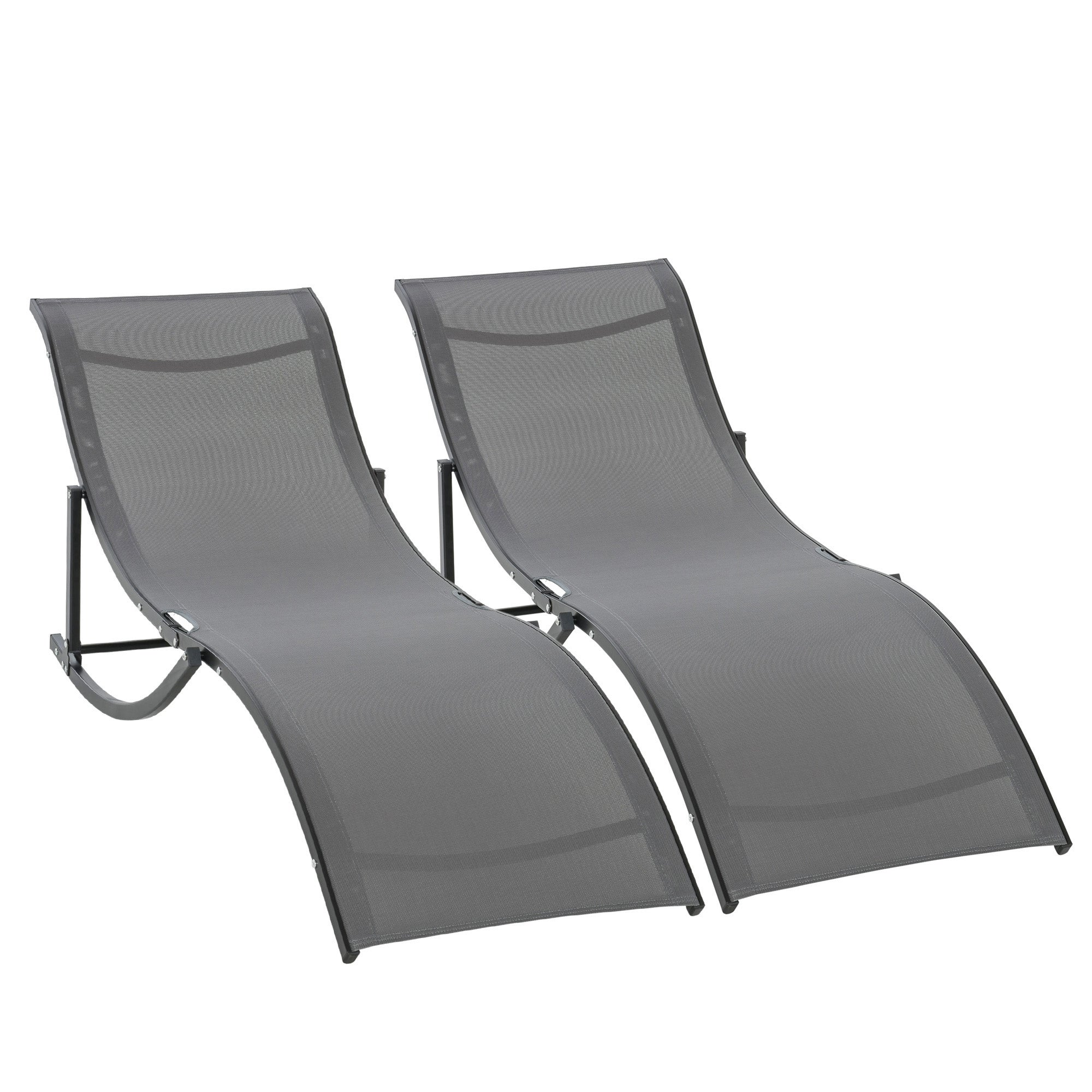 Outsunny Pool Chaise Lounge Chairs Set of 2, S-shaped Foldable Outdoor Chaise Lounge Chair Reclining for Patio Beach Garden With 264lbs Weight Capacity, Dark Grey