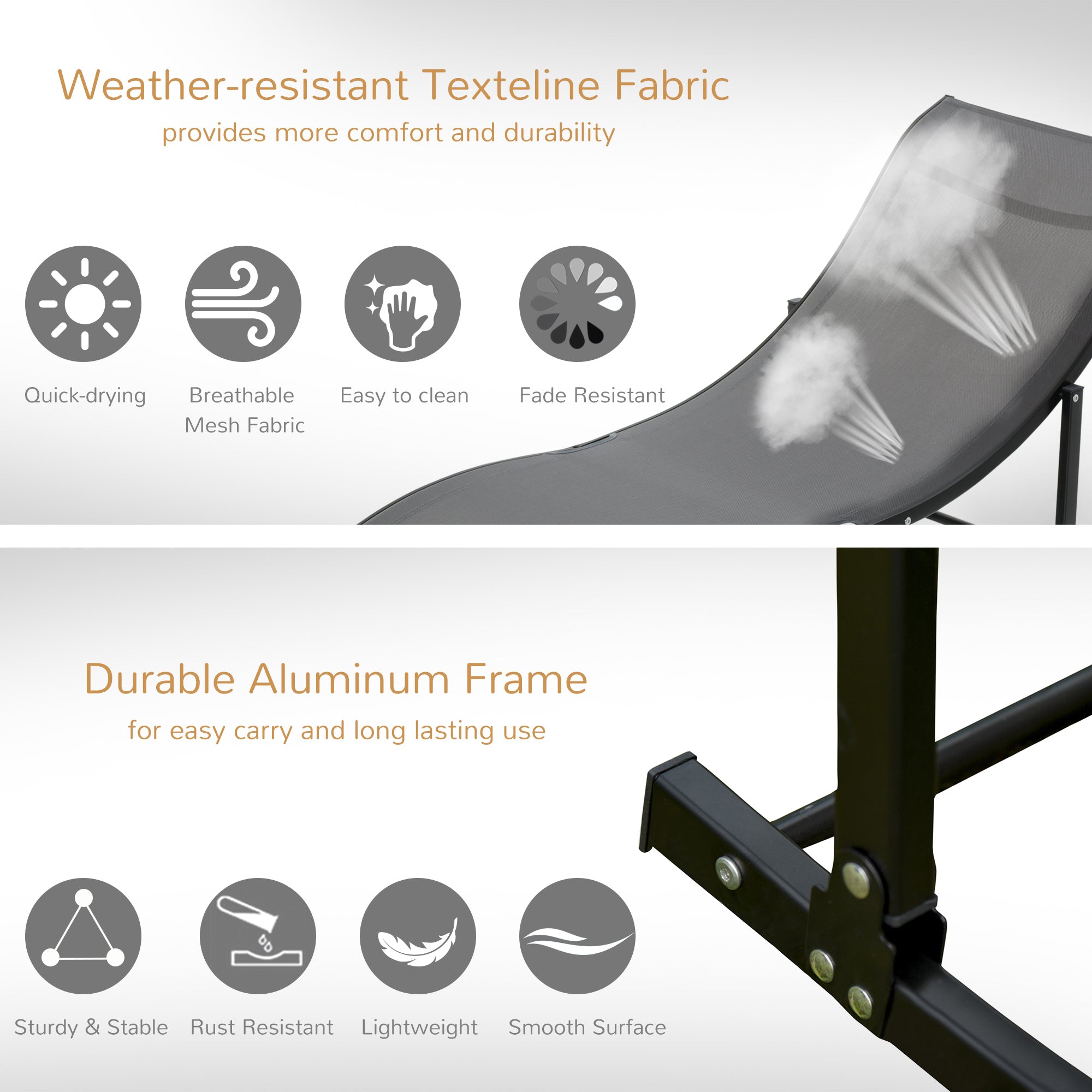 Outsunny Pool Chaise Lounge Chairs Set of 2, S-shaped Foldable Outdoor Chaise Lounge Chair Reclining for Patio Beach Garden With 264lbs Weight Capacity, Dark Grey