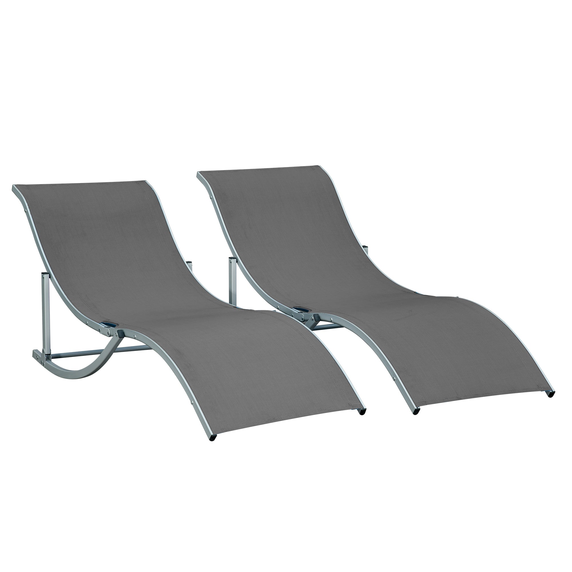 Outsunny Pool Chaise Lounge Chairs Set of 2, S-shaped Foldable Outdoor Chaise Lounge Chair Reclining for Patio Beach Garden With 264lbs Weight Capacity, Dark Grey