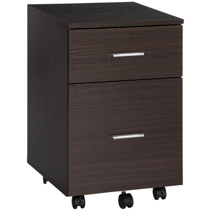Vinsetto Vertical Filing Cabinet with Wheels, 2-Drawer Mobile File Cabinet, Office Storage Cabinet for Letter or A4 File, Study Home Office, Brown