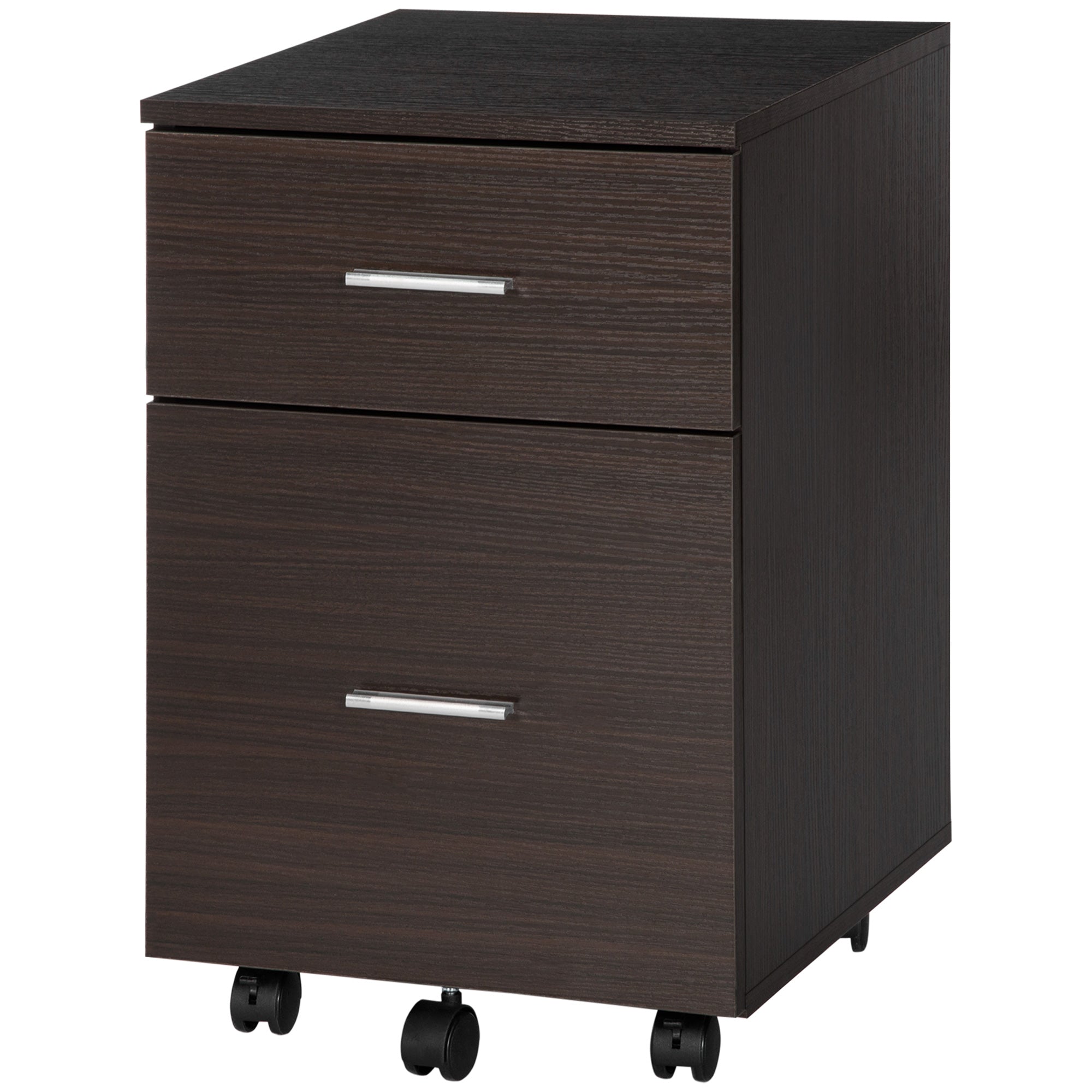 Vinsetto Vertical Filing Cabinet with Wheels, 2-Drawer Mobile File Cabinet, Office Storage Cabinet for Letter or A4 File, Study Home Office, Brown