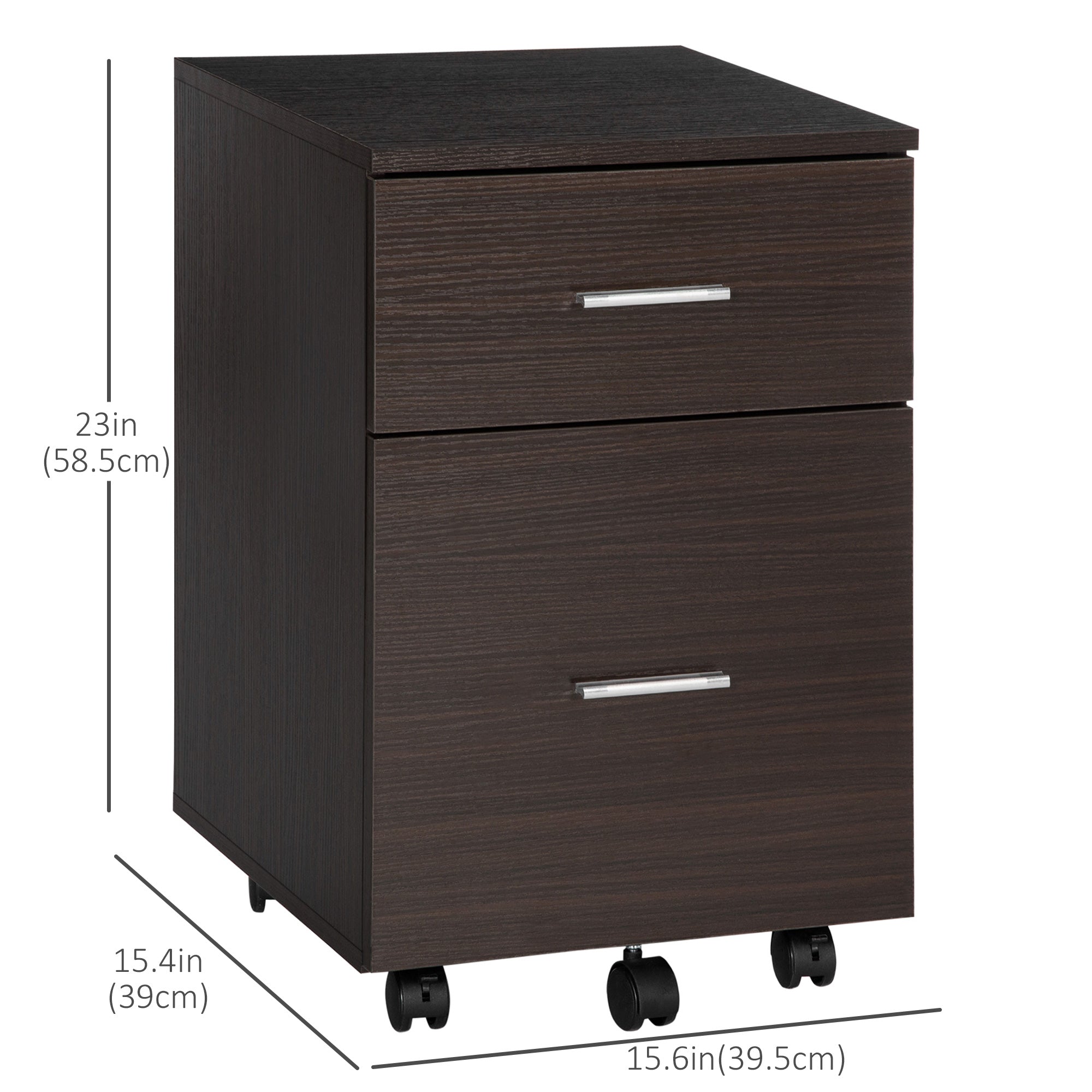 Vinsetto Vertical Filing Cabinet with Wheels, 2-Drawer Mobile File Cabinet, Office Storage Cabinet for Letter or A4 File, Study Home Office, Brown
