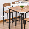 HOMCOM 5-Piece Counter Height Bar Table Set, Industrial Dining Table Set for 4, Space Saving Square Kitchen Table and Chairs Set with Footrest, Metal Legs, Walnut
