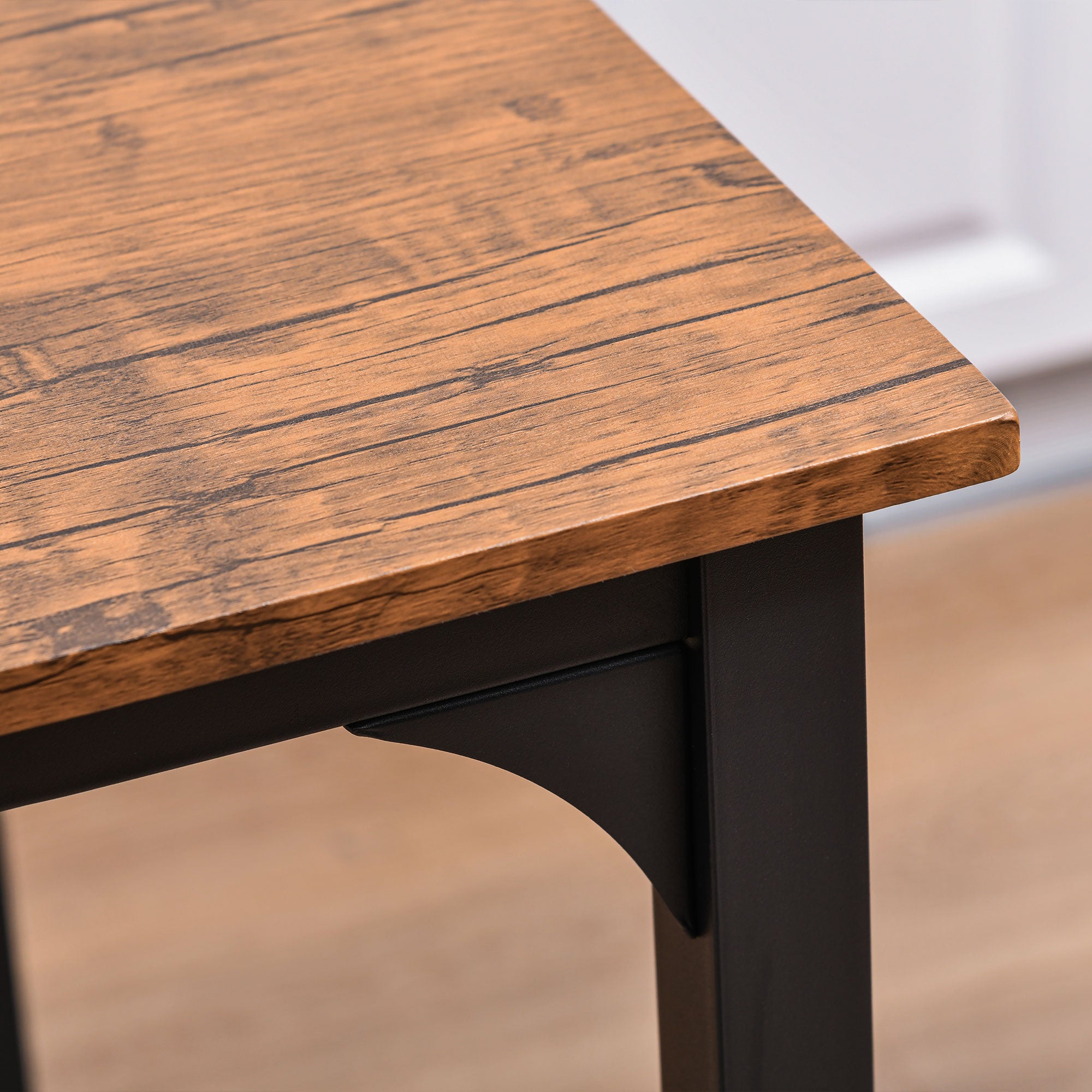 HOMCOM 5-Piece Counter Height Bar Table Set, Industrial Dining Table Set for 4, Space Saving Square Kitchen Table and Chairs Set with Footrest, Metal Legs, Walnut