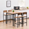 HOMCOM 5-Piece Counter Height Bar Table Set, Industrial Dining Table Set for 4, Space Saving Square Kitchen Table and Chairs Set with Footrest, Metal Legs, Walnut