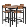 HOMCOM 5-Piece Counter Height Bar Table Set, Industrial Dining Table Set for 4, Space Saving Square Kitchen Table and Chairs Set with Footrest, Metal Legs, Walnut