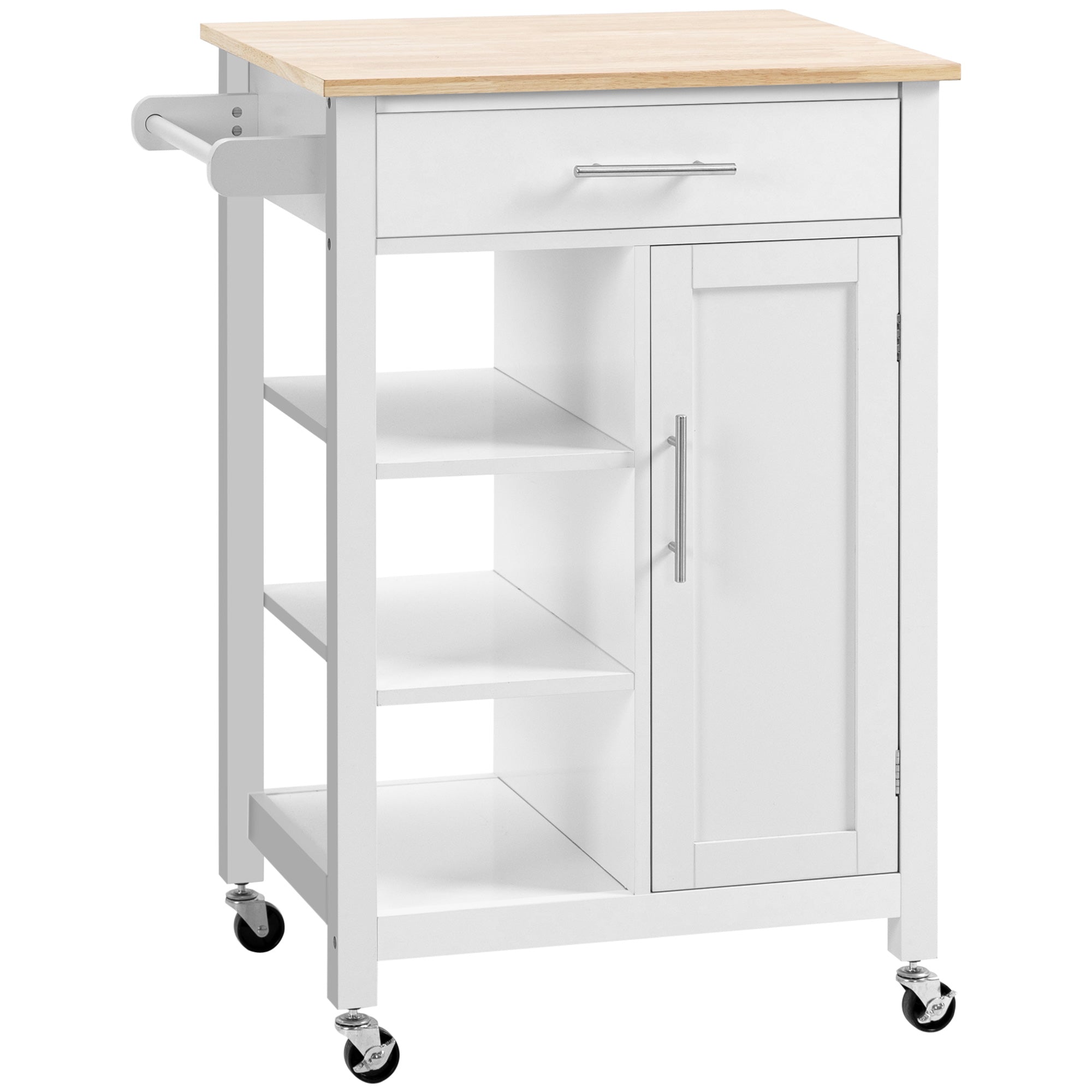 HOMCOM Kitchen Island, Compact Kitchen Cart on Wheels with Open Shelf & Storage Drawer for Dining Room, Kitchen, White