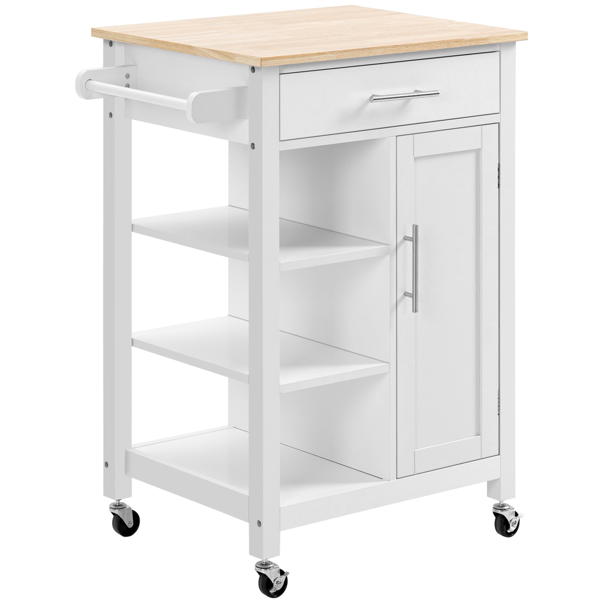 HOMCOM Kitchen Island, Compact Kitchen Cart on Wheels with Open Shelf & Storage Drawer for Dining Room, Kitchen, White