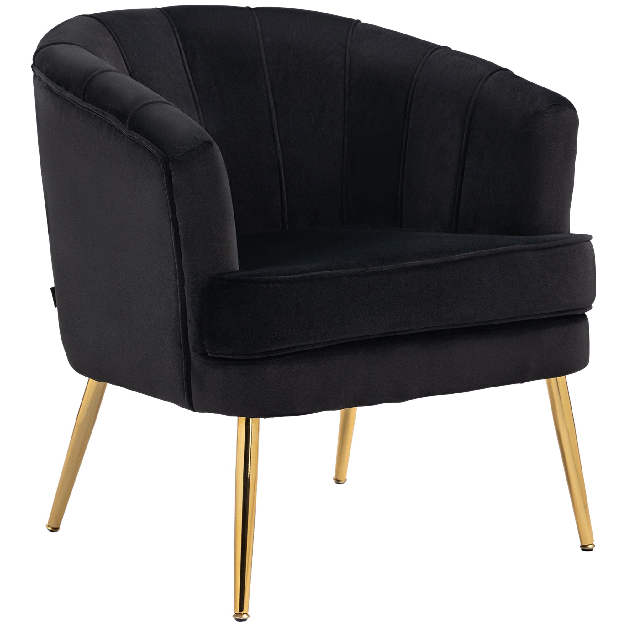 HOMCOM Fabric Accent Chair, Velvet Armchair, Modern Living Room Chair with Gold Metal Legs and Thick Padding for Bedroom, Black