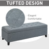 HOMCOM Large 50" Rectangular Storage Ottoman Bench, Tufted Upholstered Linen Fabric Wood Feet Entry Bench, Contemporary Home Decor Grey