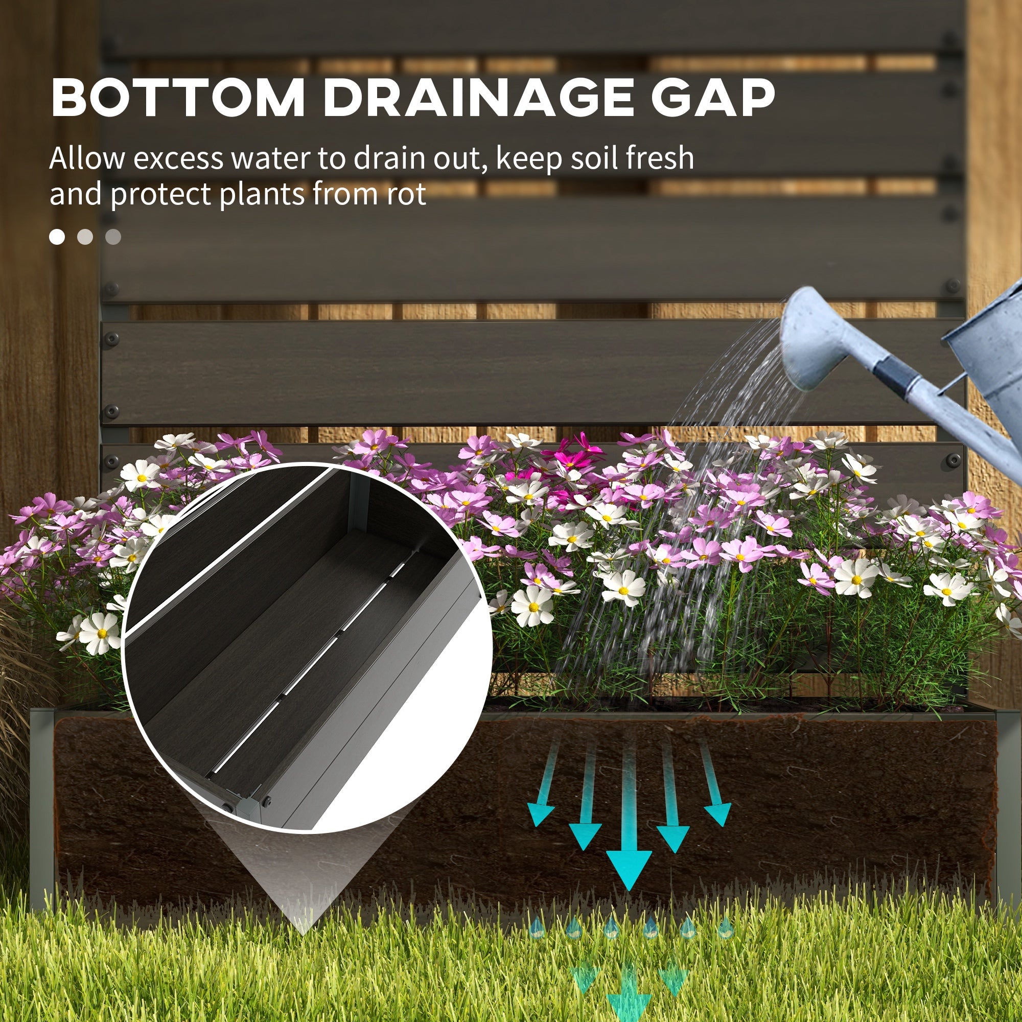 Outsunny Raised Garden Bed with Trellis for Climbing Plants, Planter Box with Self Draining Gap, Freestanding Trellis Planter for Outdoor, Patio, Deck, 35.75" x 15" x 70.75", Black