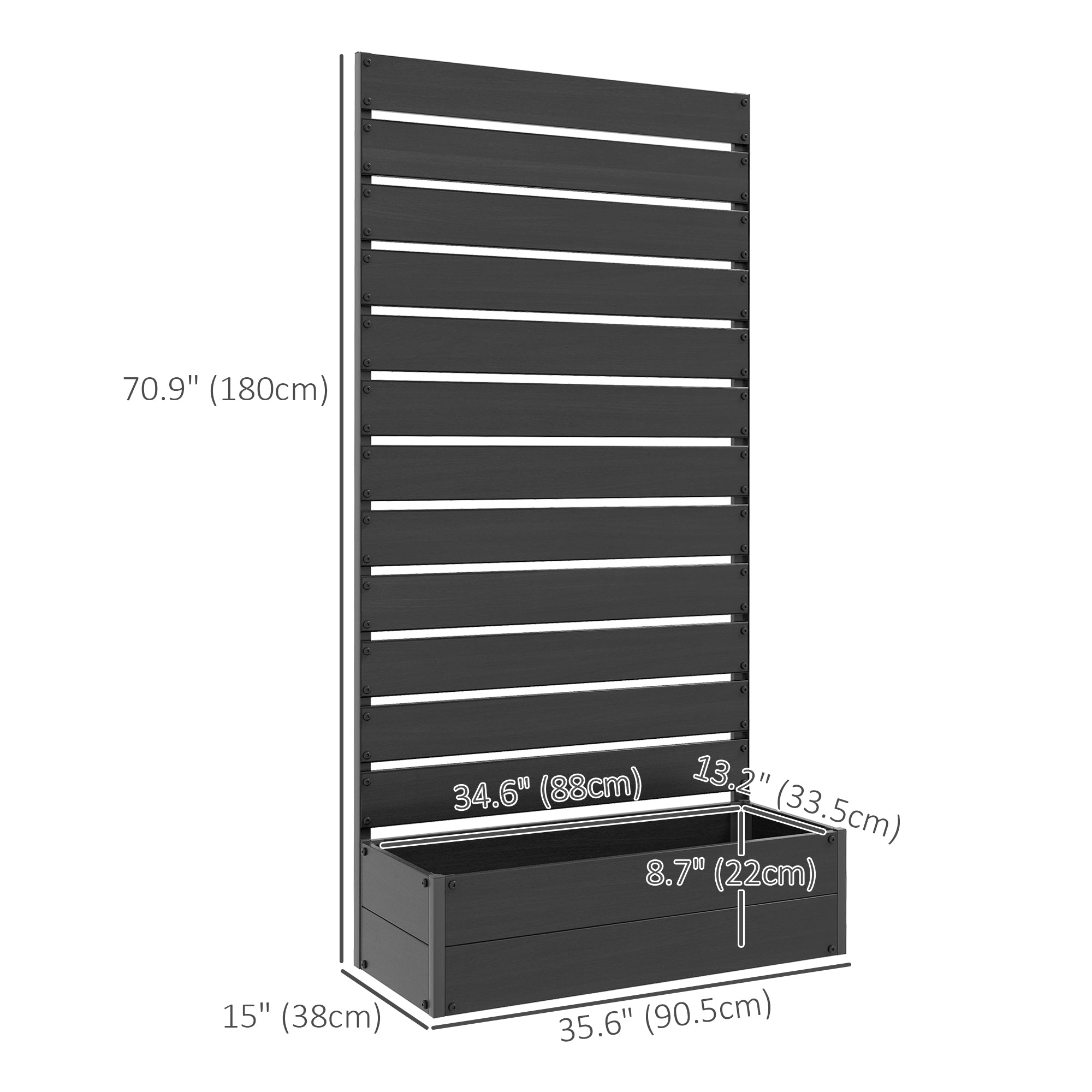 Outsunny Raised Garden Bed with Trellis for Climbing Plants, Planter Box with Self Draining Gap, Freestanding Trellis Planter for Outdoor, Patio, Deck, 35.75" x 15" x 70.75", Black