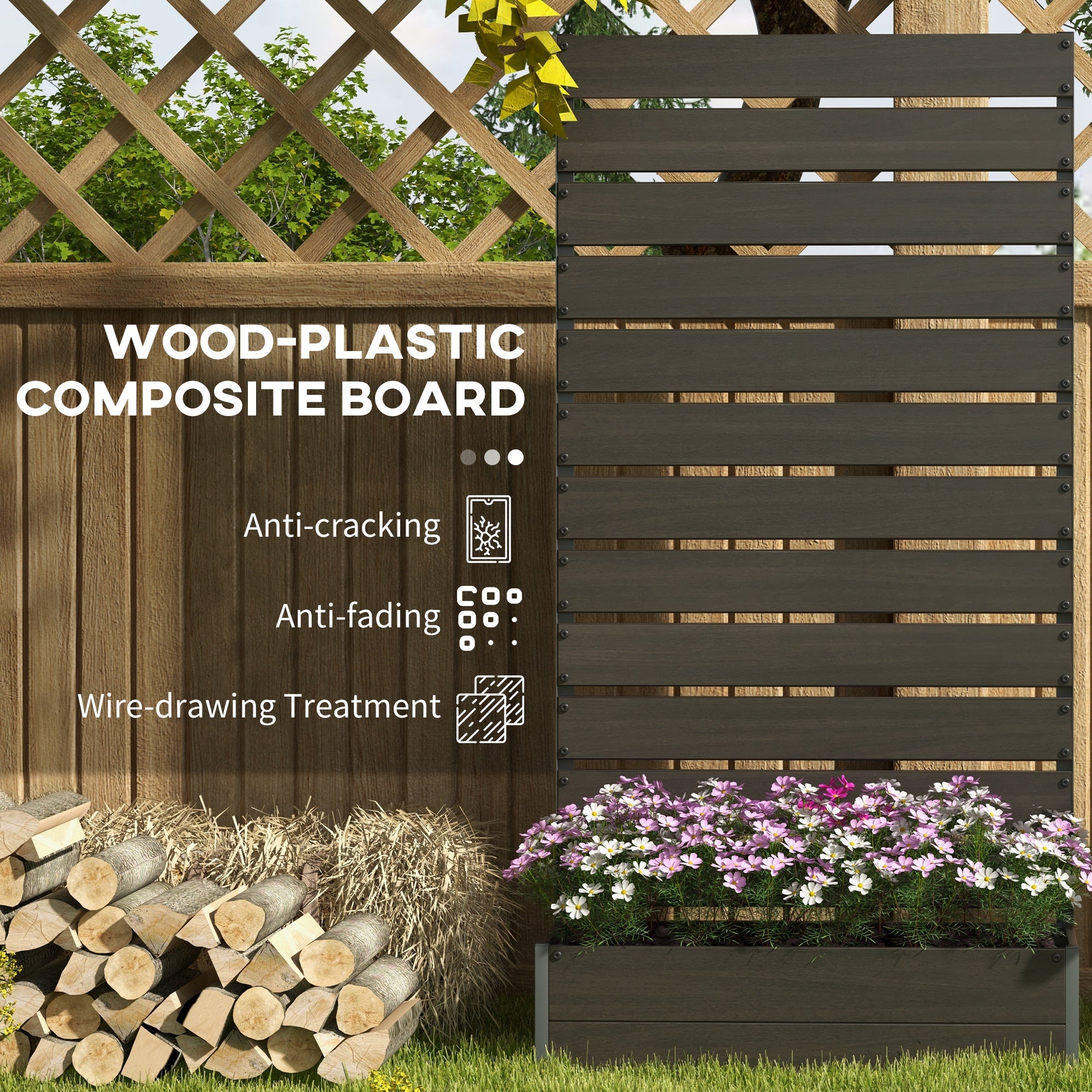 Outsunny Raised Garden Bed with Trellis for Climbing Plants, Planter Box with Self Draining Gap, Freestanding Trellis Planter for Outdoor, Patio, Deck, 35.75" x 15" x 70.75", Black