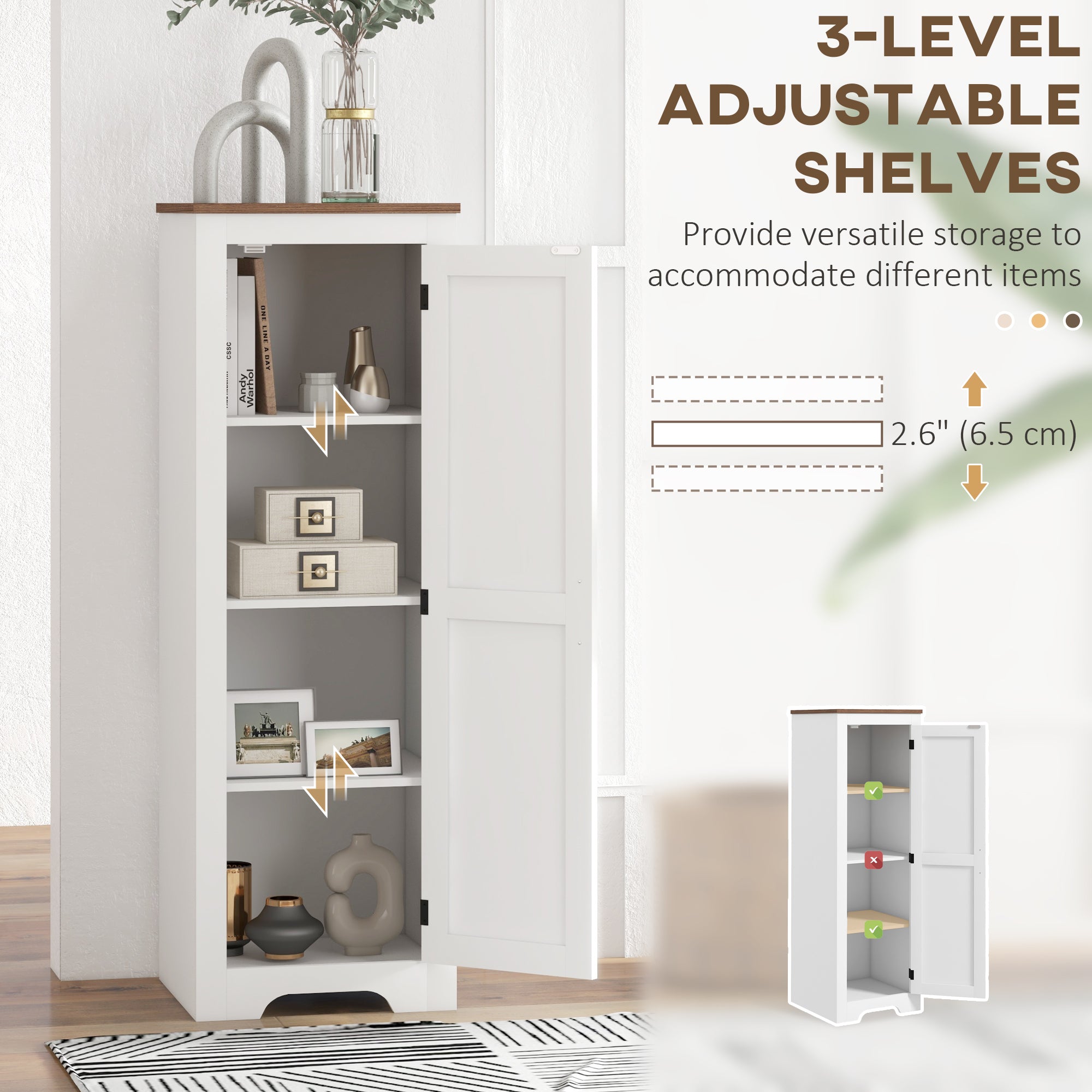 HOMCOM Farmhouse Storage Cabinet with Adjustable Shelf, Single Barn Door Accent Cabinet, Floor Pantry Cabinet, White