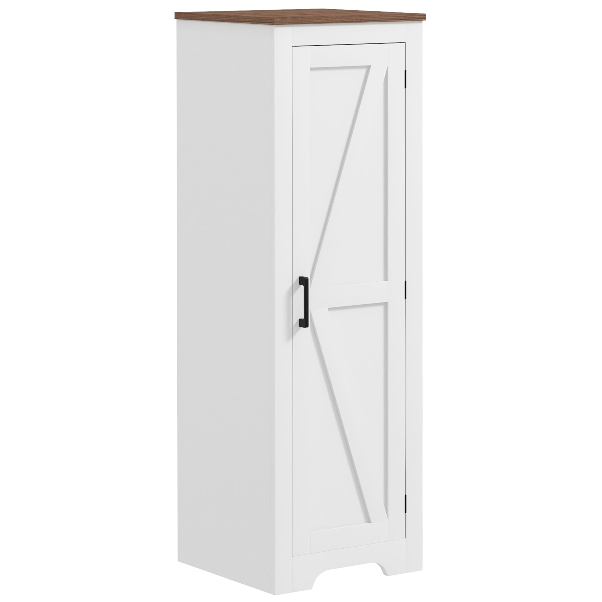 HOMCOM Farmhouse Storage Cabinet with Adjustable Shelf, Single Barn Door Accent Cabinet, Floor Pantry Cabinet, White