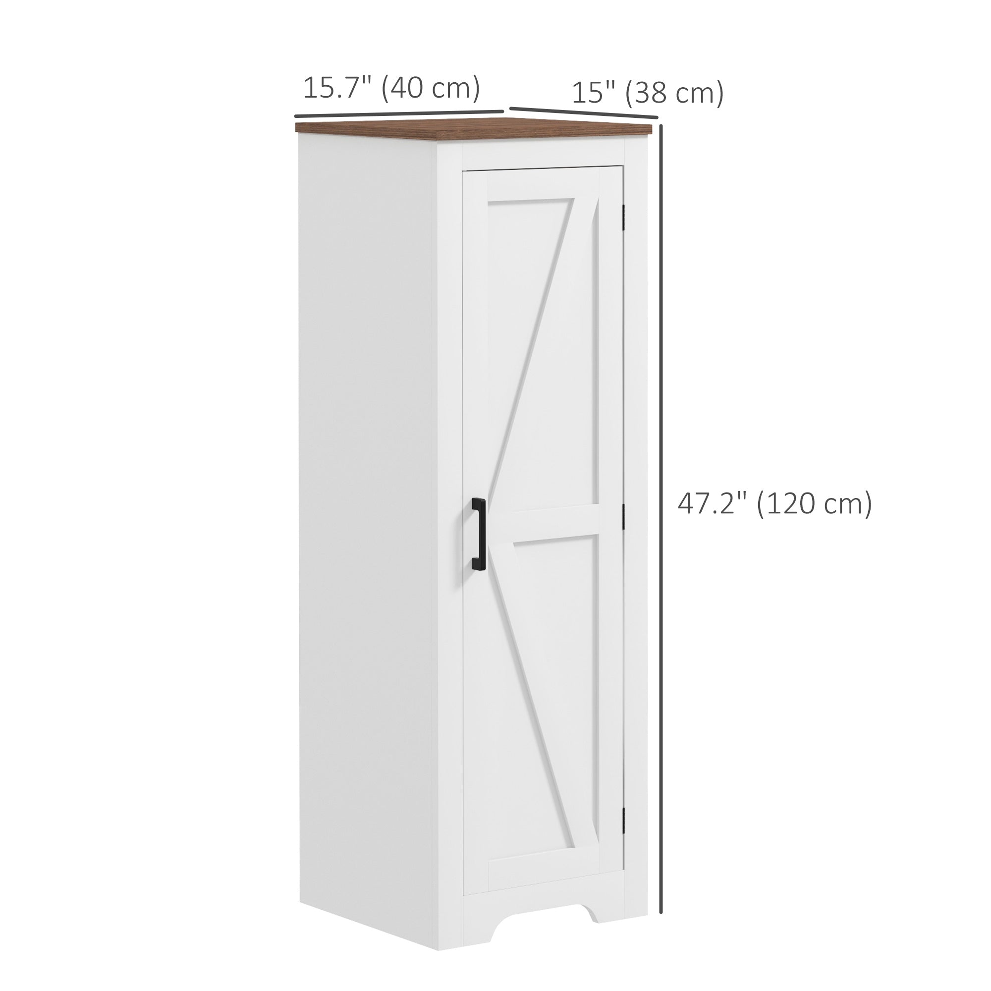 HOMCOM Farmhouse Storage Cabinet with Adjustable Shelf, Single Barn Door Accent Cabinet, Floor Pantry Cabinet, White