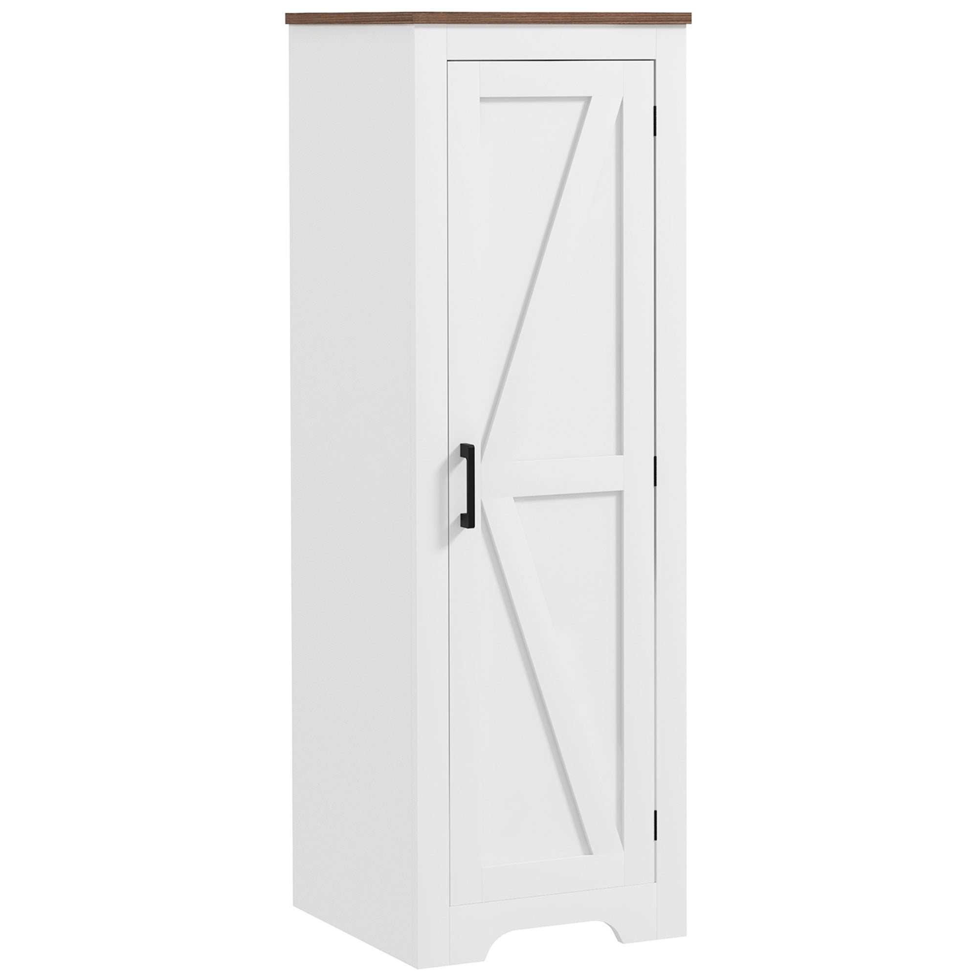 HOMCOM Farmhouse Storage Cabinet with Adjustable Shelf, Single Barn Door Accent Cabinet, Floor Pantry Cabinet, White