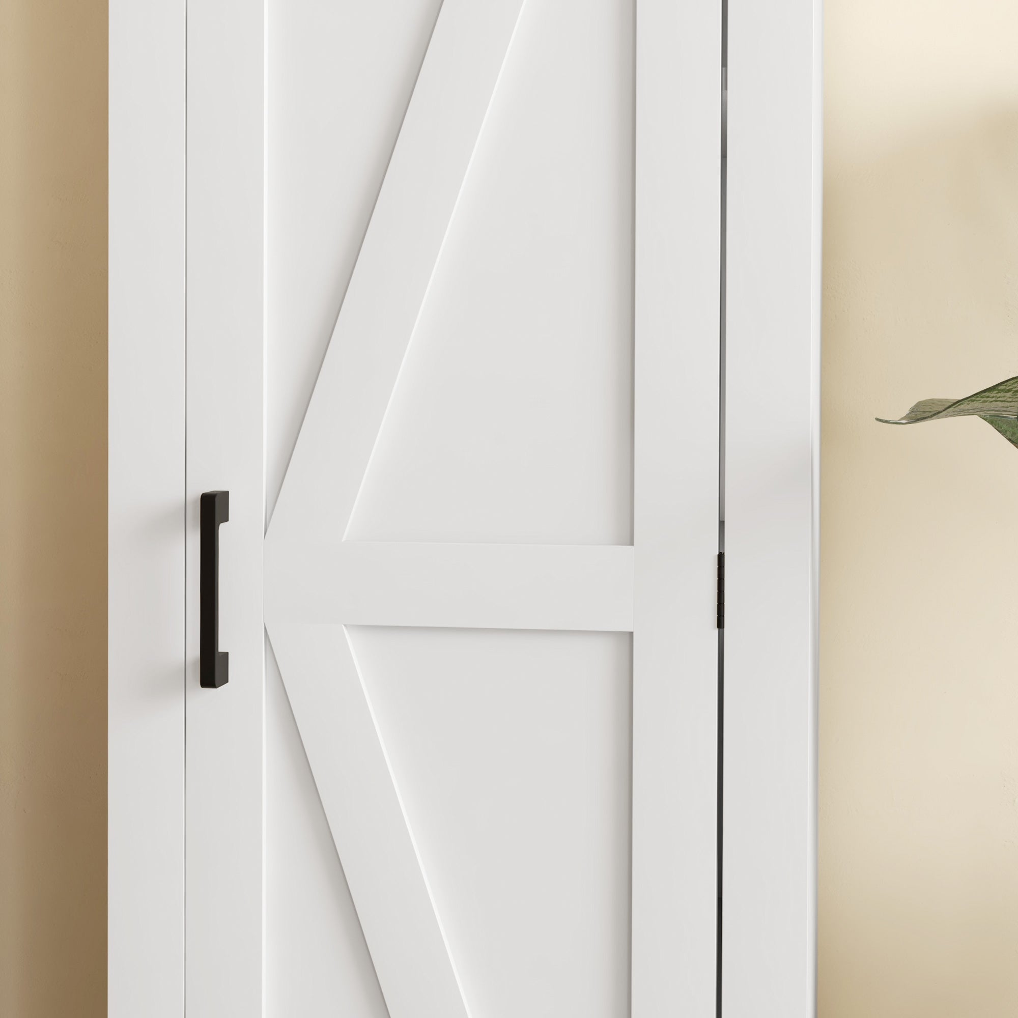 HOMCOM Farmhouse Storage Cabinet with Adjustable Shelf, Single Barn Door Accent Cabinet, Floor Pantry Cabinet, White