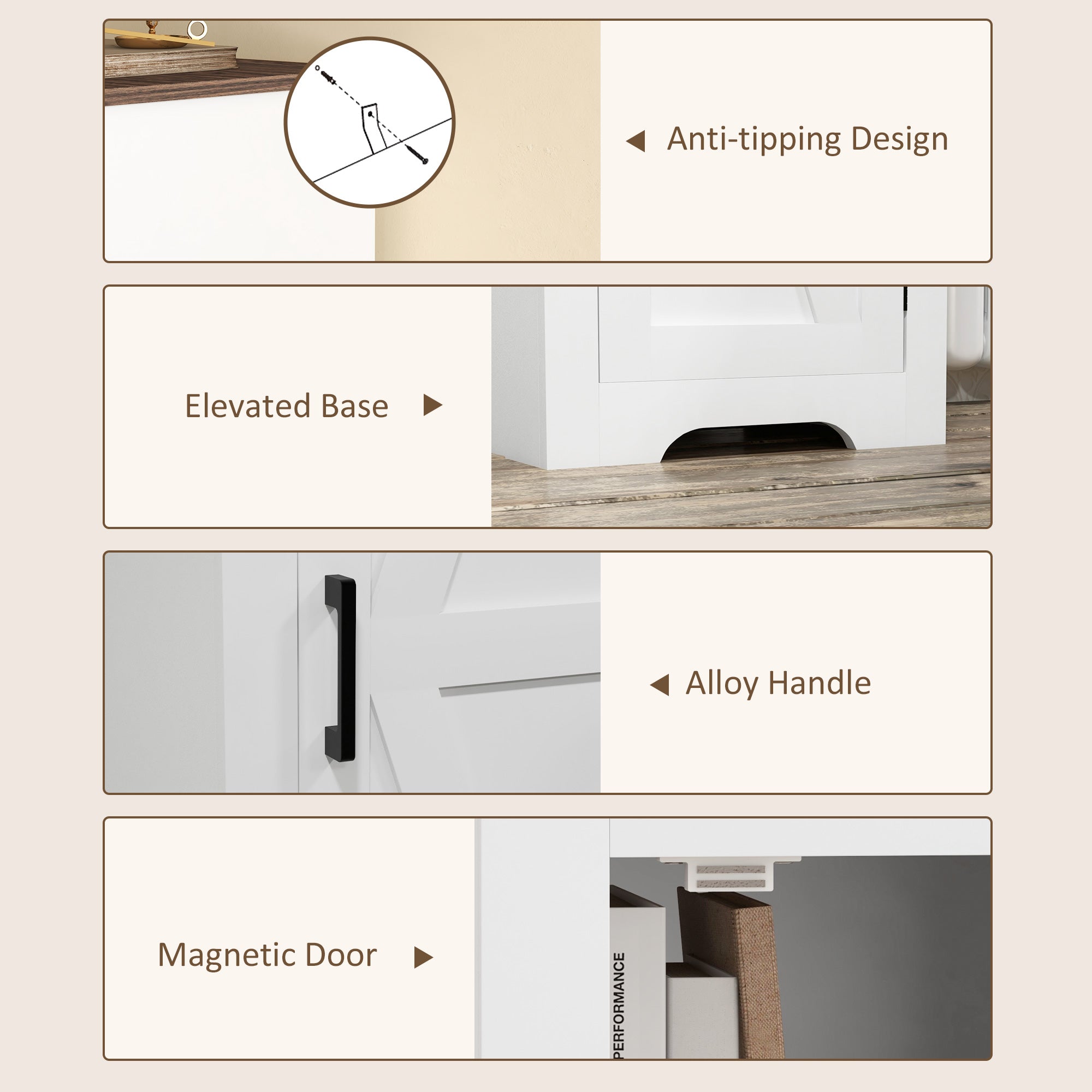 HOMCOM Farmhouse Storage Cabinet with Adjustable Shelf, Single Barn Door Accent Cabinet, Floor Pantry Cabinet, White