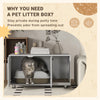 PawHut Cat Litter Box Enclosure, Industrial Hidden Cat Washroom Furniture, End Table with Double Doors and Scratching Pad for Living Room, Bedroom, Hallway, White