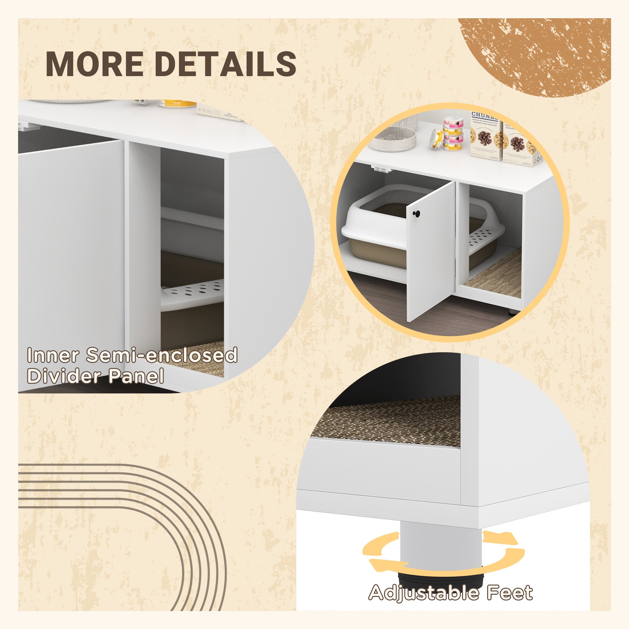 PawHut Cat Litter Box Enclosure, Industrial Hidden Cat Washroom Furniture, End Table with Double Doors and Scratching Pad for Living Room, Bedroom, Hallway, White