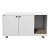 PawHut Cat Litter Box Enclosure, Industrial Hidden Cat Washroom Furniture, End Table with Double Doors and Scratching Pad for Living Room, Bedroom, Hallway, White