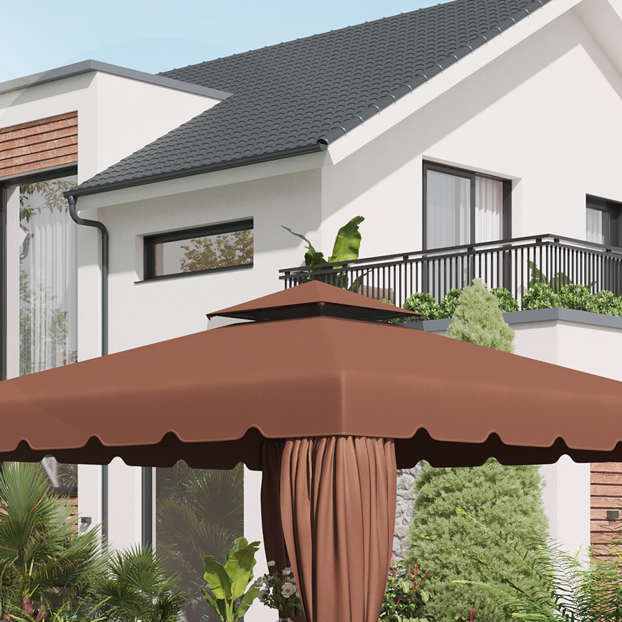 Outsunny 9.8' x 9.8' Gazebo Replacement Canopy, Gazebo Top Cover with Double Vented Roof for Garden Patio Outdoor TOP ONLY, Coffee