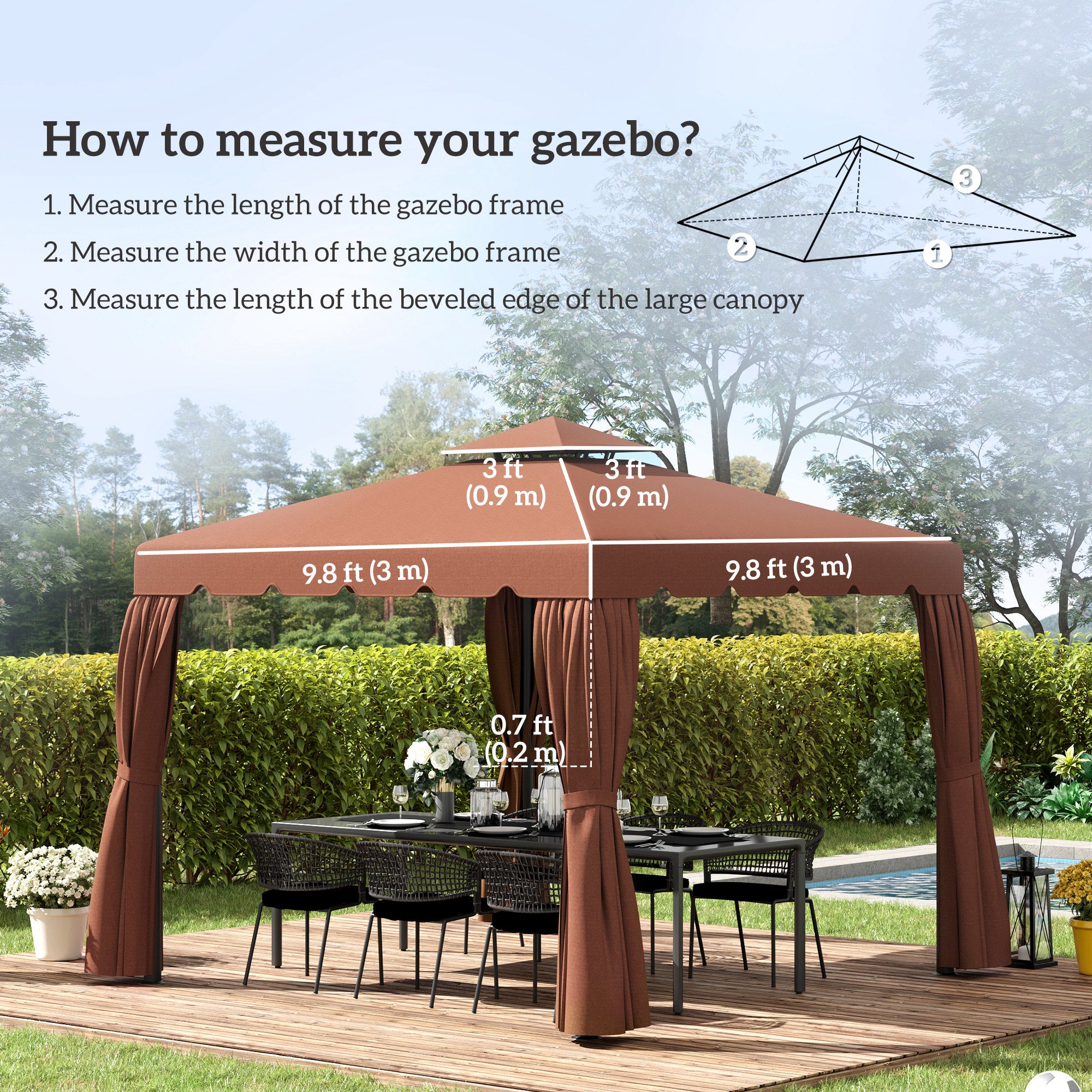 Outsunny 9.8' x 9.8' Gazebo Replacement Canopy, Gazebo Top Cover with Double Vented Roof for Garden Patio Outdoor TOP ONLY, Coffee