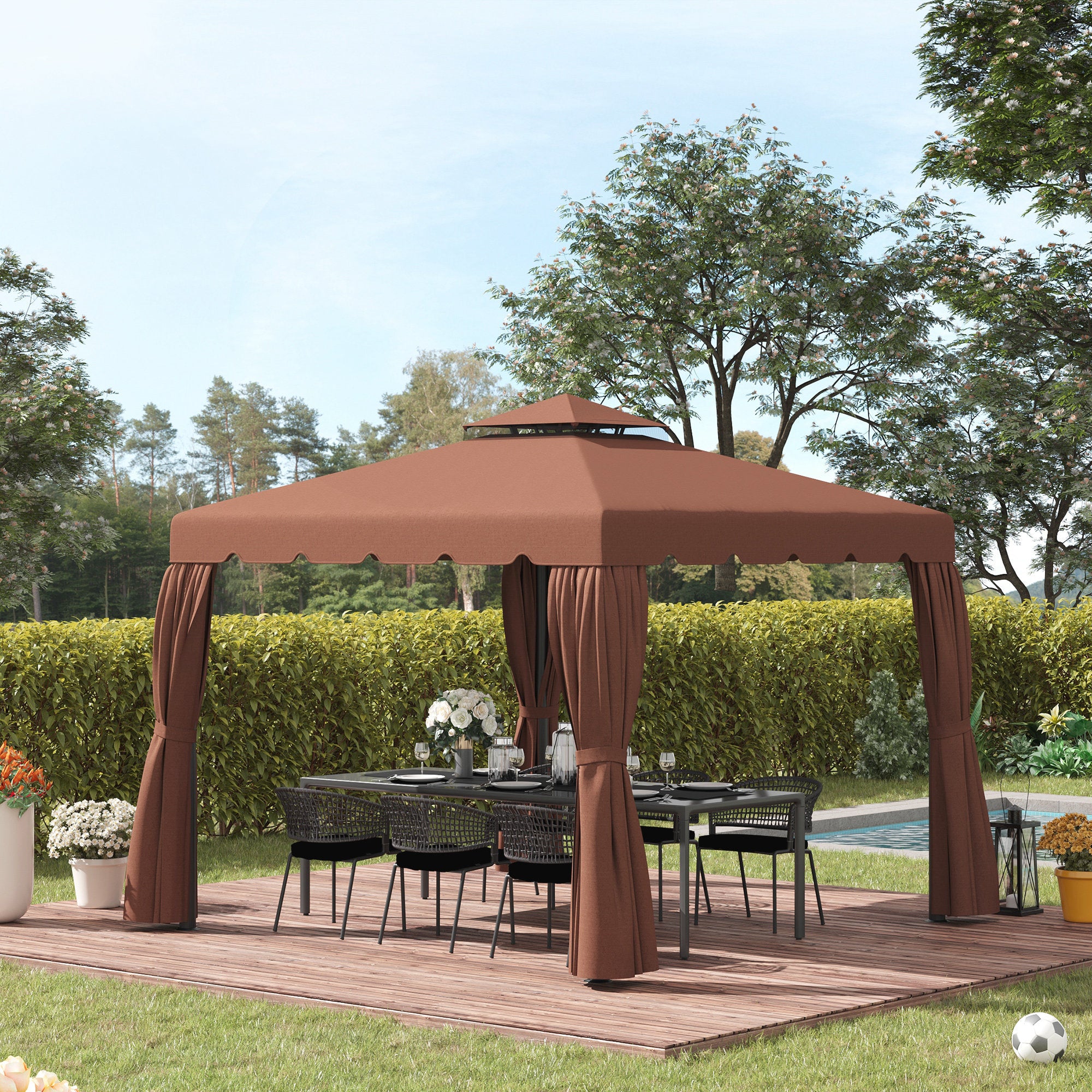 Outsunny 9.8' x 9.8' Gazebo Replacement Canopy, Gazebo Top Cover with Double Vented Roof for Garden Patio Outdoor TOP ONLY, Coffee