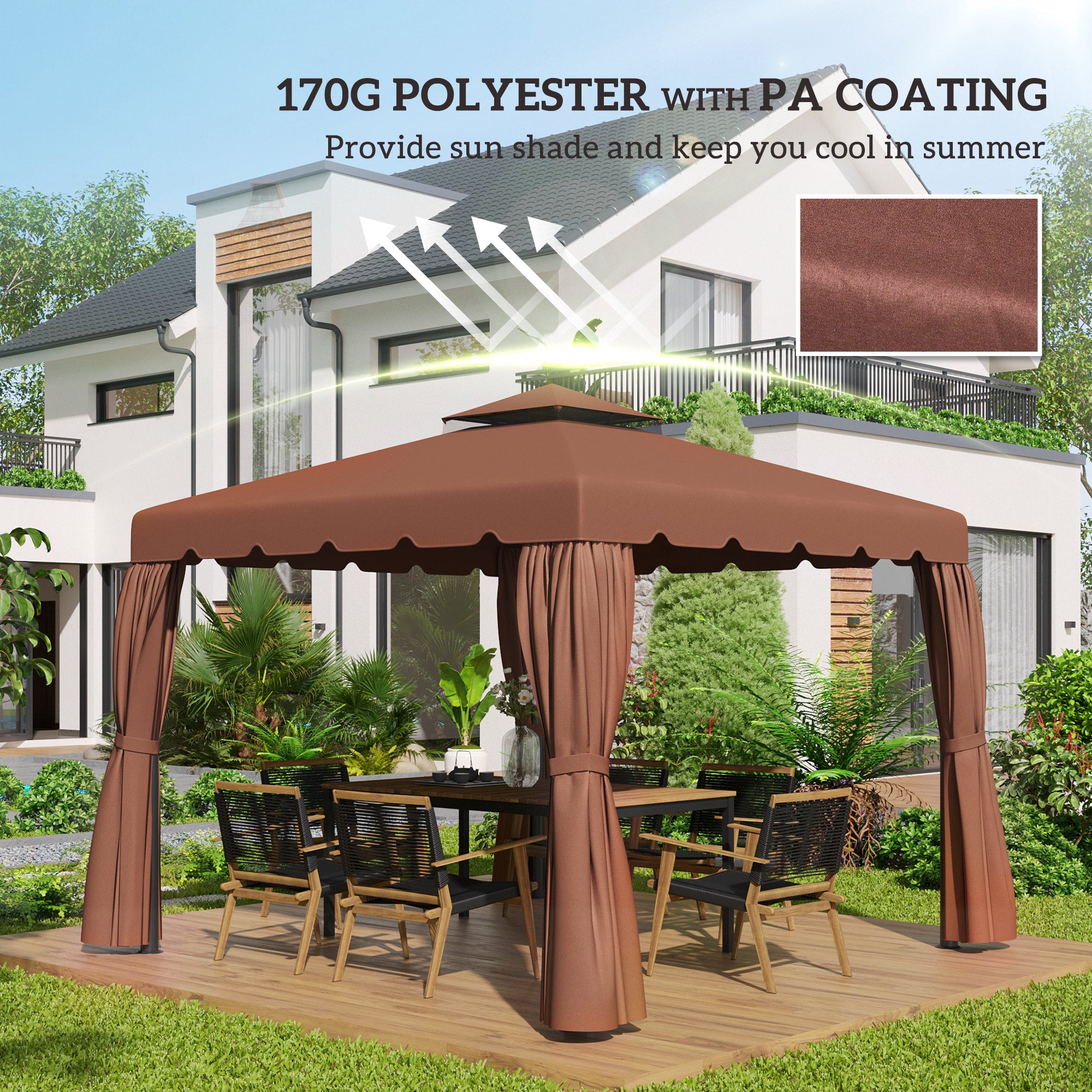 Outsunny 9.8' x 9.8' Gazebo Replacement Canopy, Gazebo Top Cover with Double Vented Roof for Garden Patio Outdoor TOP ONLY, Coffee