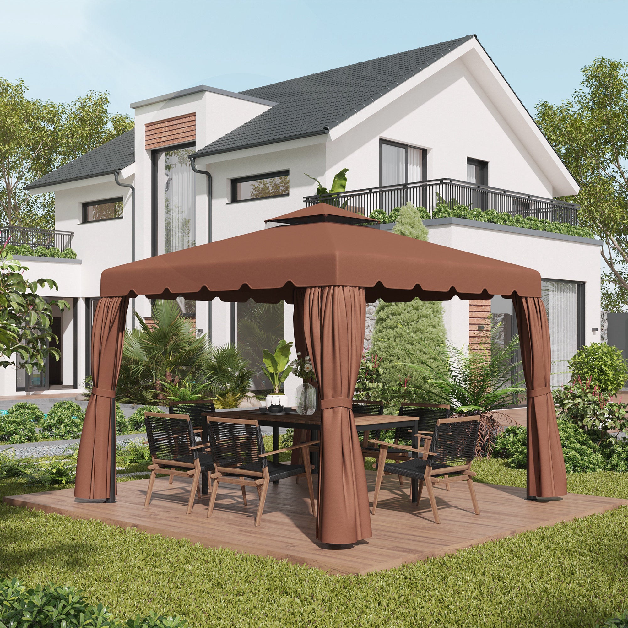 Outsunny 9.8' x 9.8' Gazebo Replacement Canopy, Gazebo Top Cover with Double Vented Roof for Garden Patio Outdoor TOP ONLY, Coffee