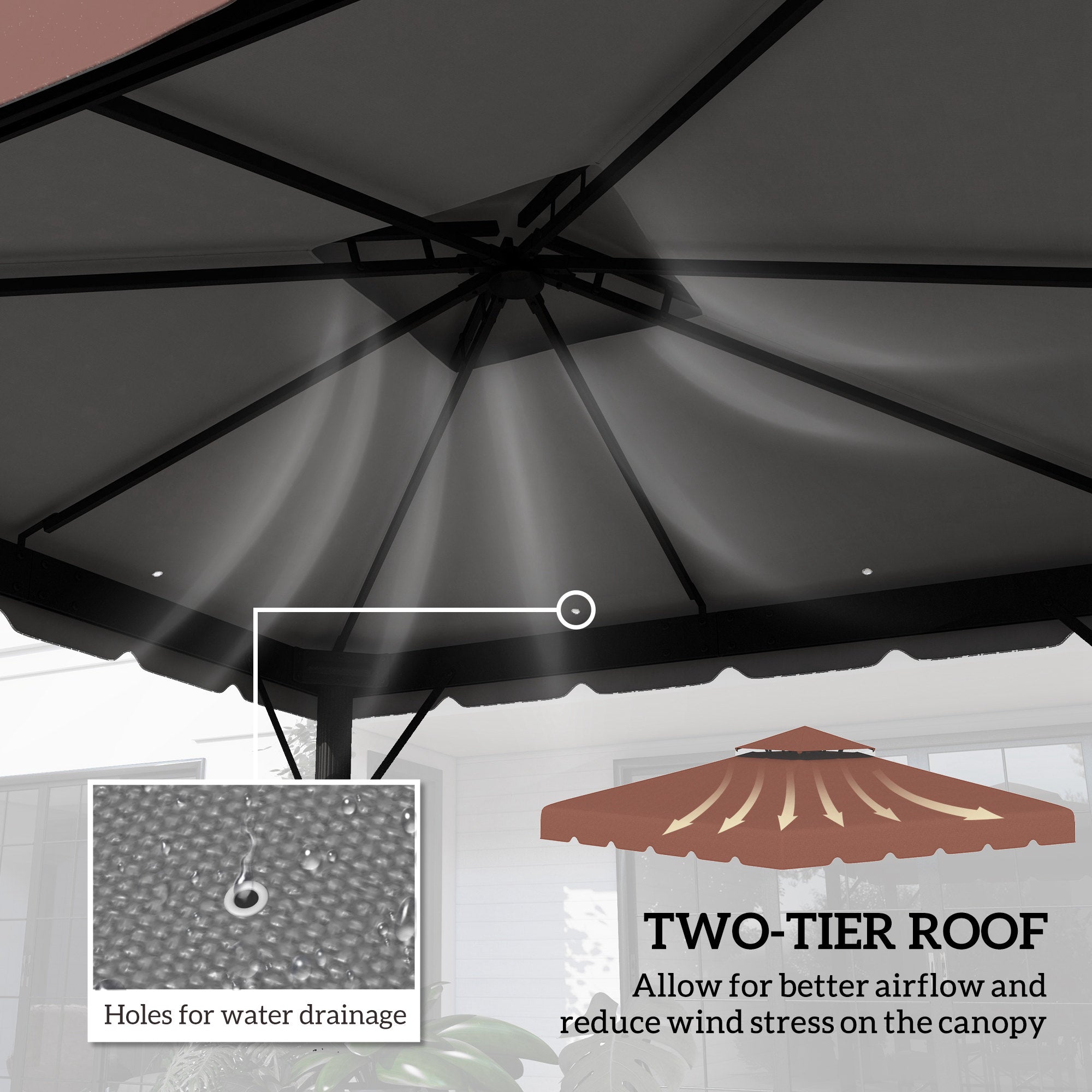 Outsunny 9.8' x 9.8' Gazebo Replacement Canopy, Gazebo Top Cover with Double Vented Roof for Garden Patio Outdoor TOP ONLY, Coffee